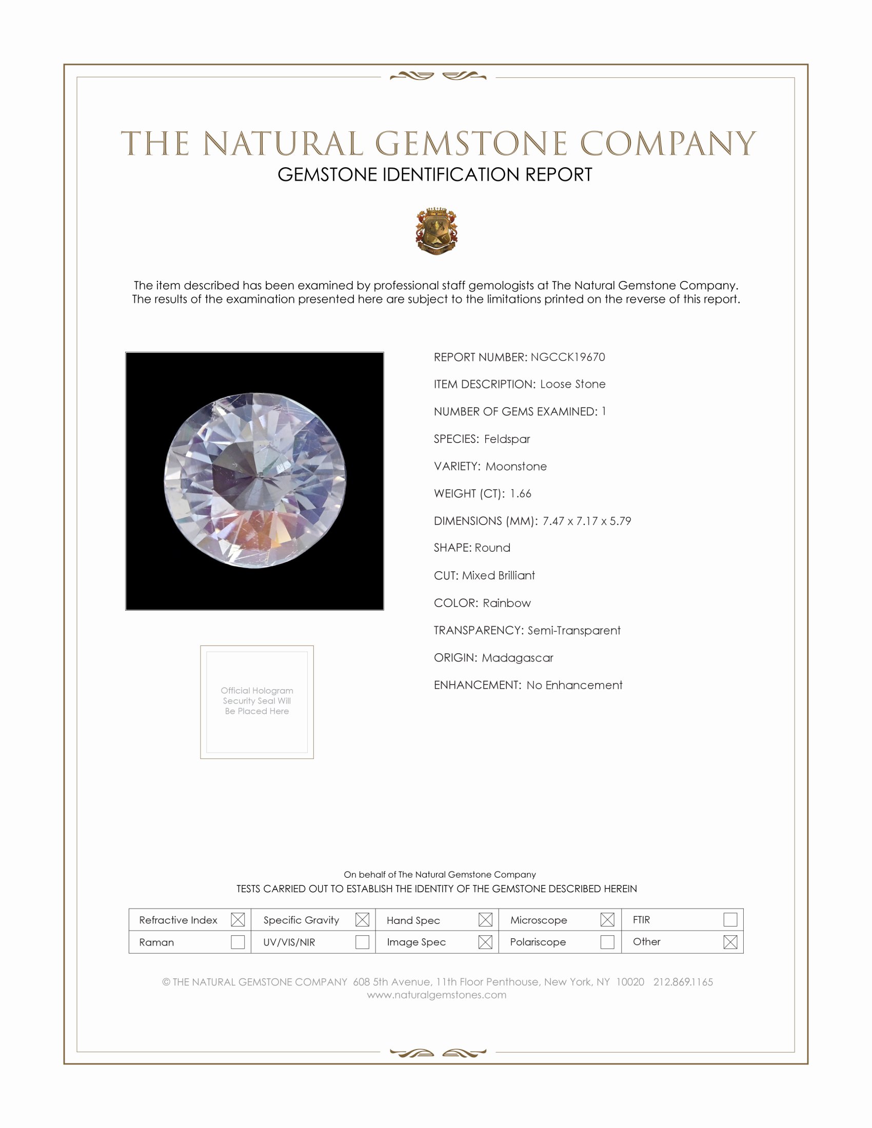1.66 Ct. Rainbow Moonstone from Madagascar