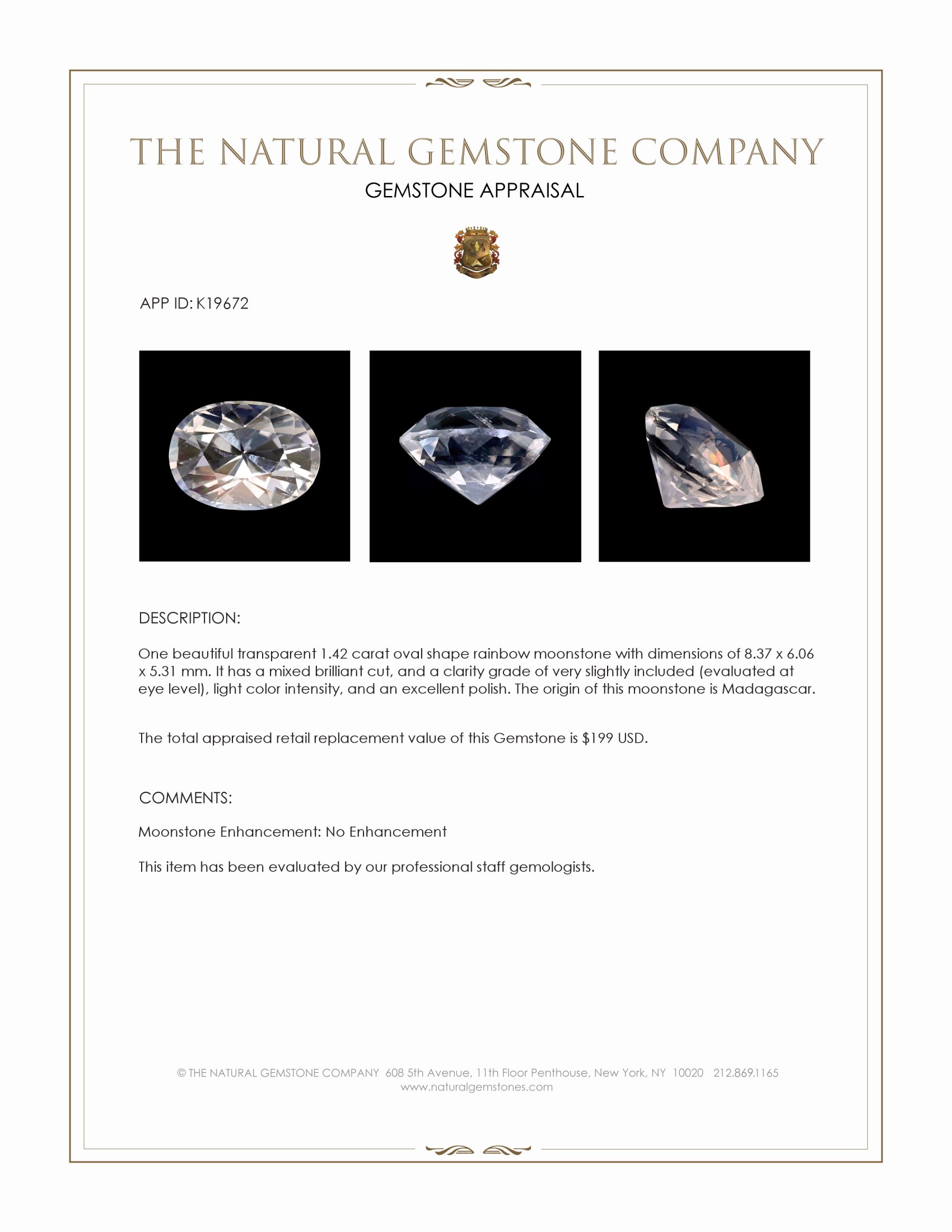 1.42 Ct. Moonstone from Madagascar