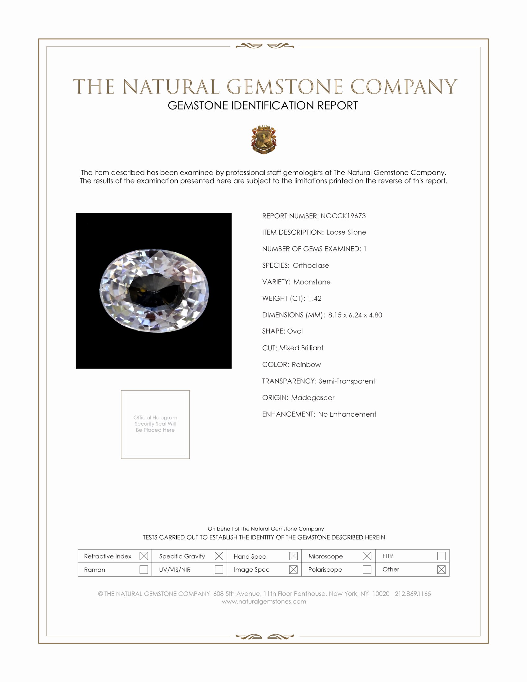 1.42 Ct. Rainbow Moonstone from Madagascar