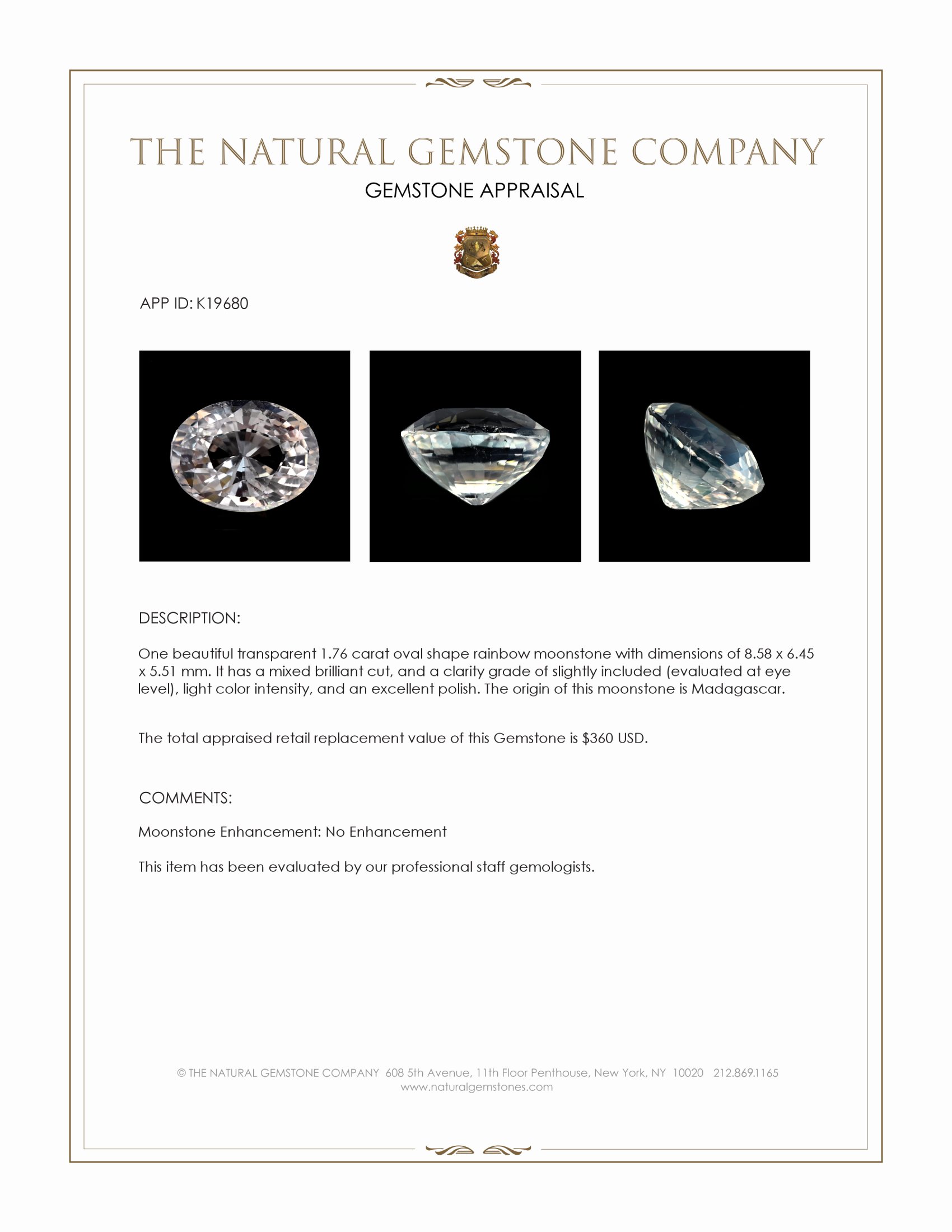 1.76 Ct. Moonstone from Madagascar