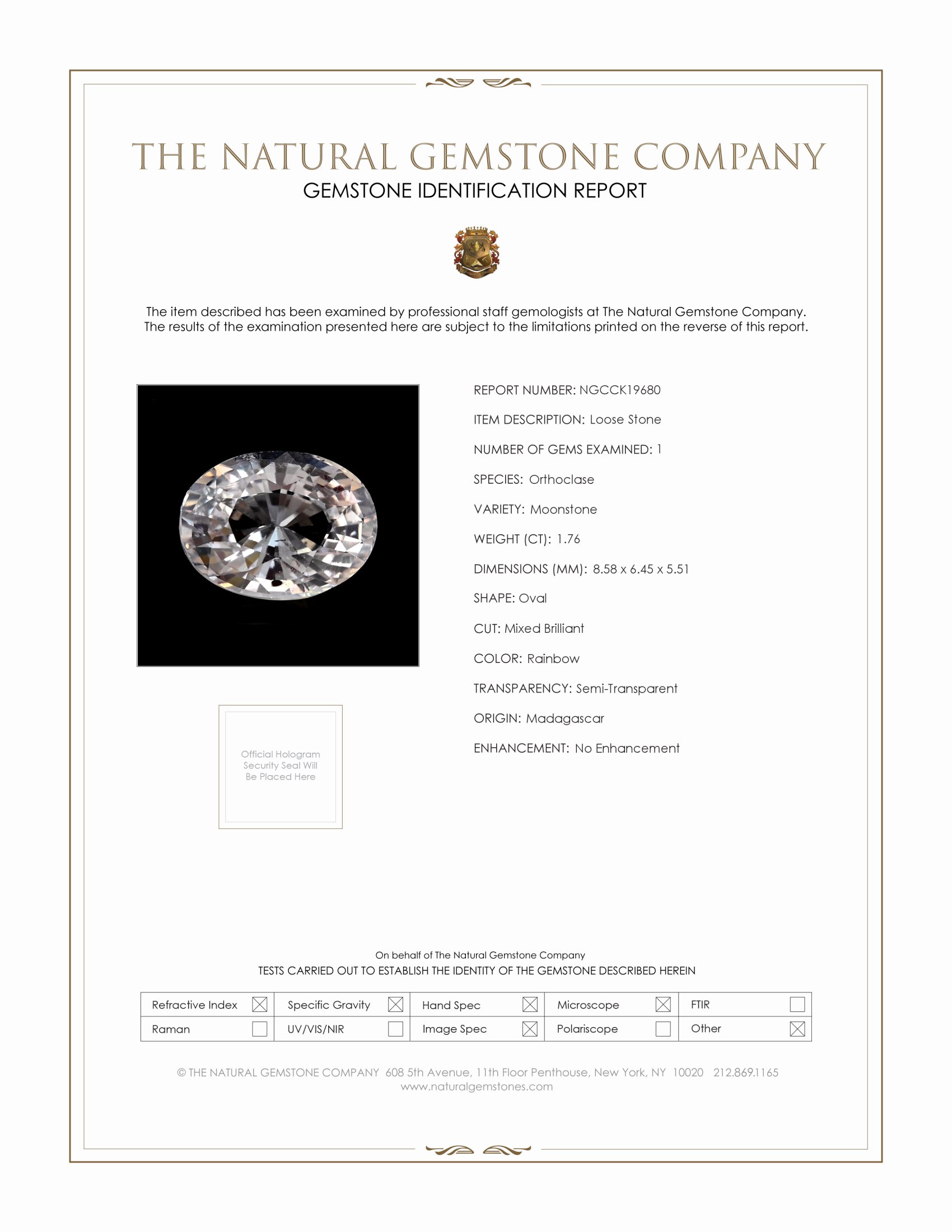 1.76 Ct. Rainbow Moonstone from Madagascar