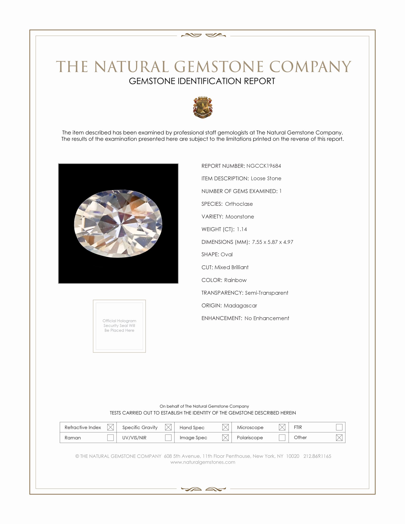 1.14 Ct. Rainbow Moonstone from Madagascar