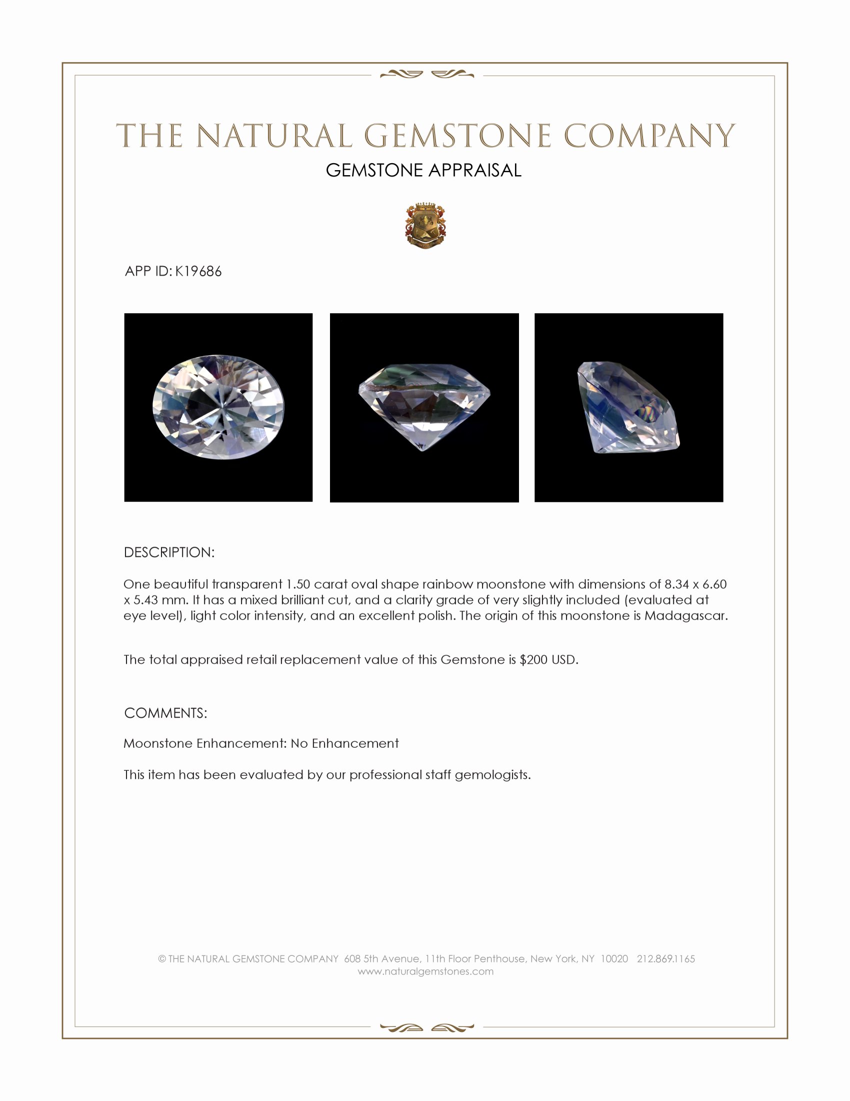 1.50 Ct. Moonstone from Madagascar