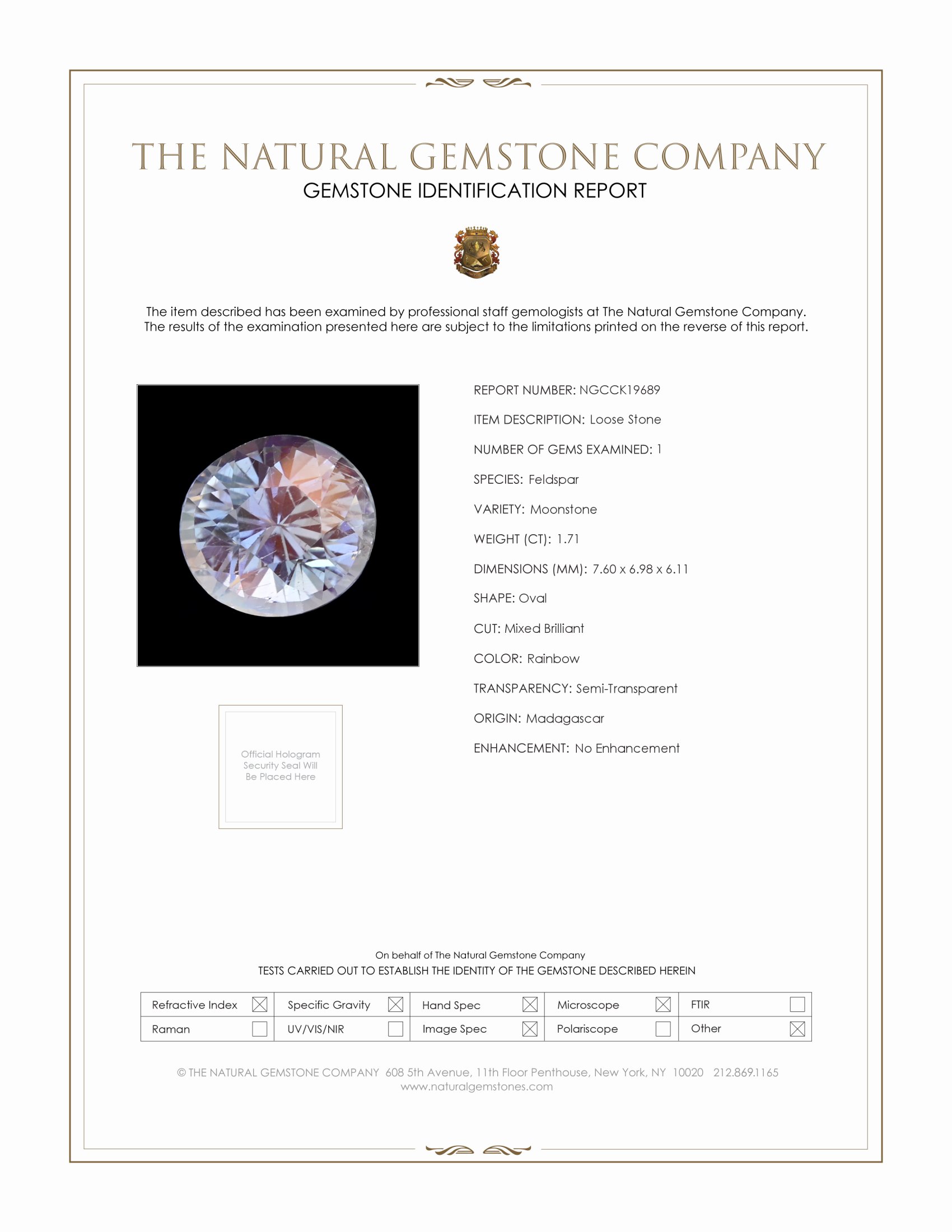 1.71 Ct. Rainbow Moonstone from Madagascar