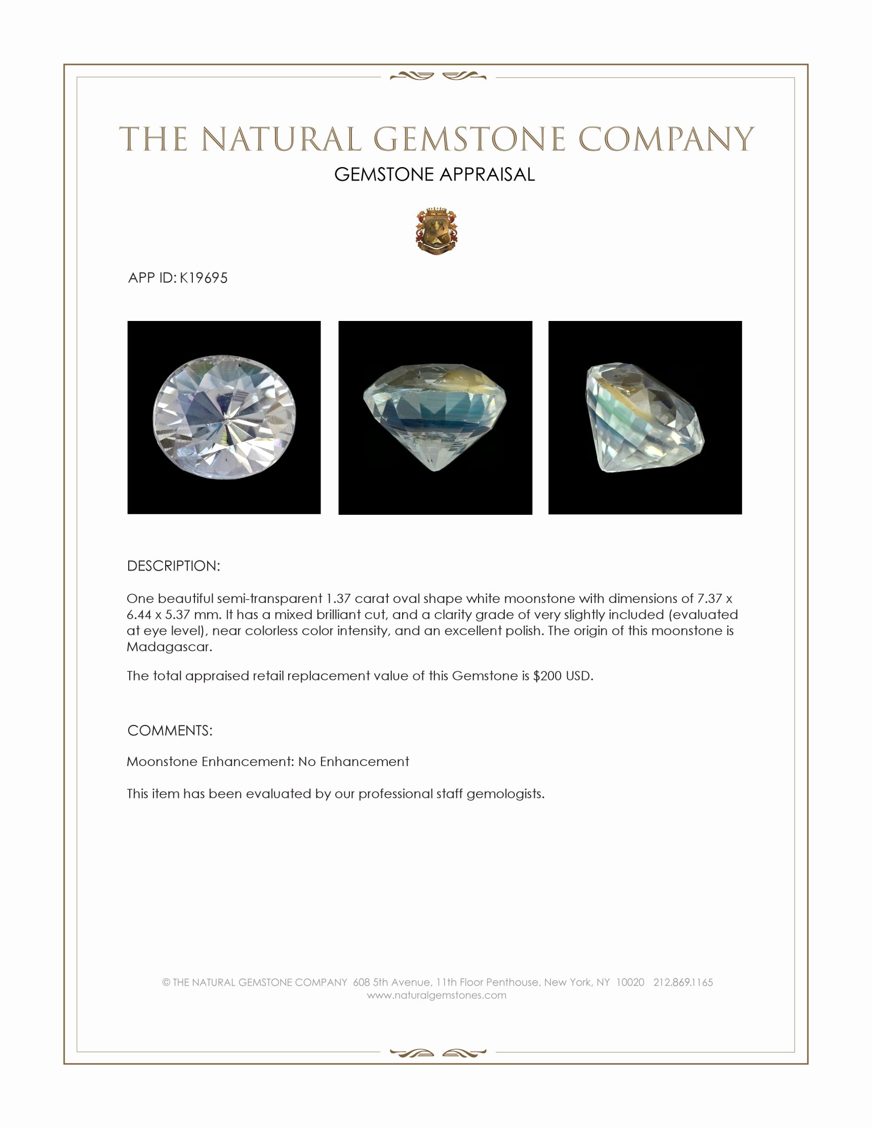 1.37 Ct. Moonstone from Madagascar