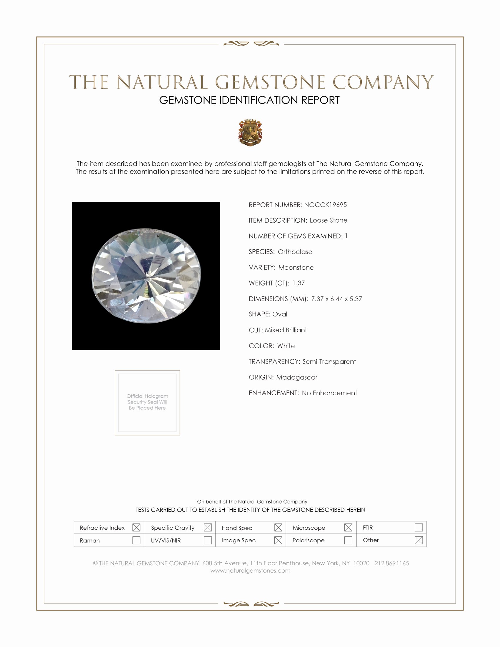 1.37 Ct. Rainbow Moonstone from Madagascar