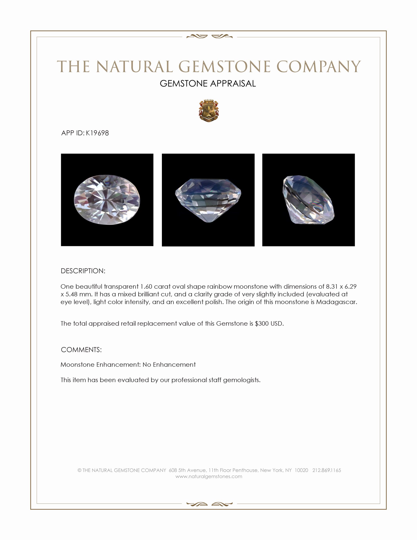 1.60 Ct. Moonstone from Madagascar