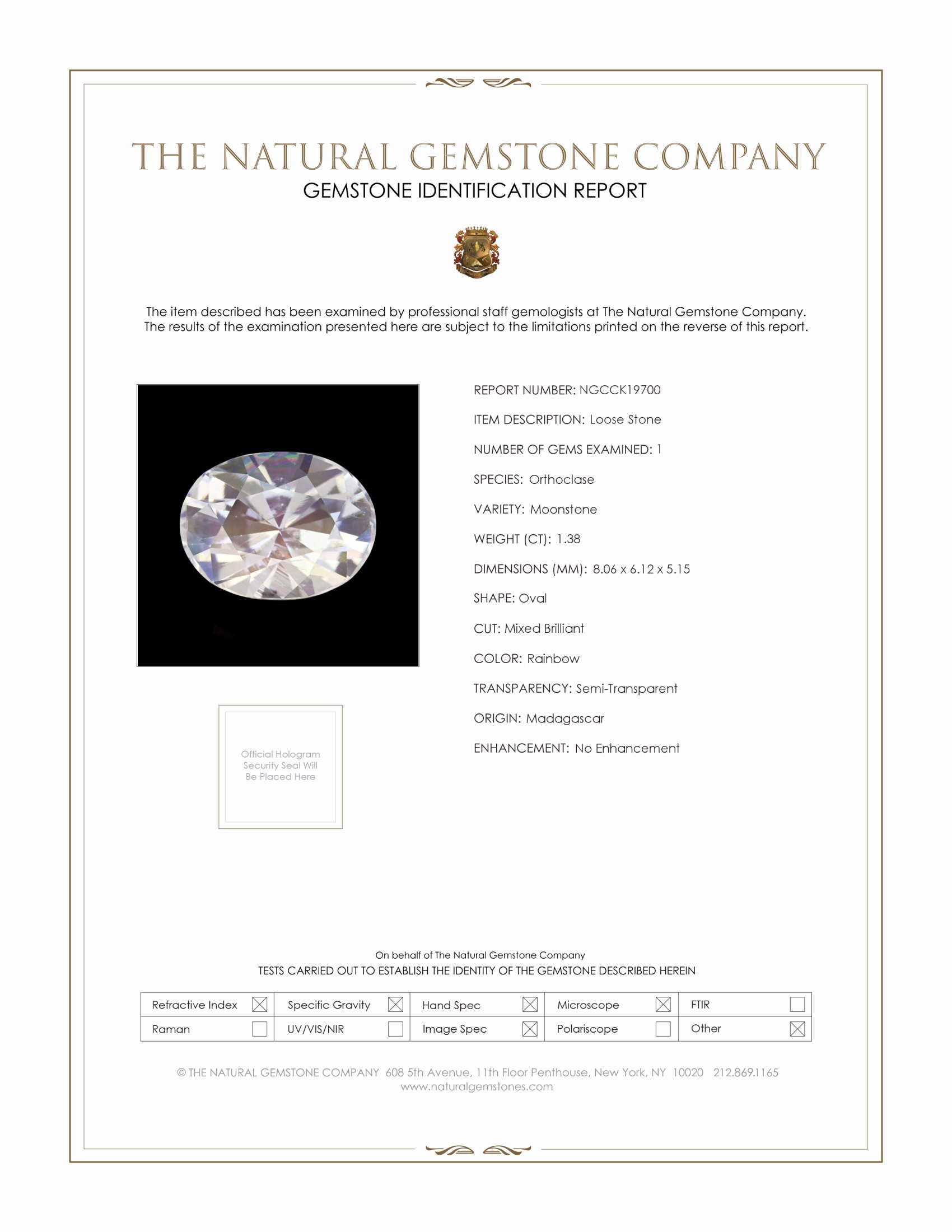 1.38 Ct. Rainbow Moonstone from Madagascar