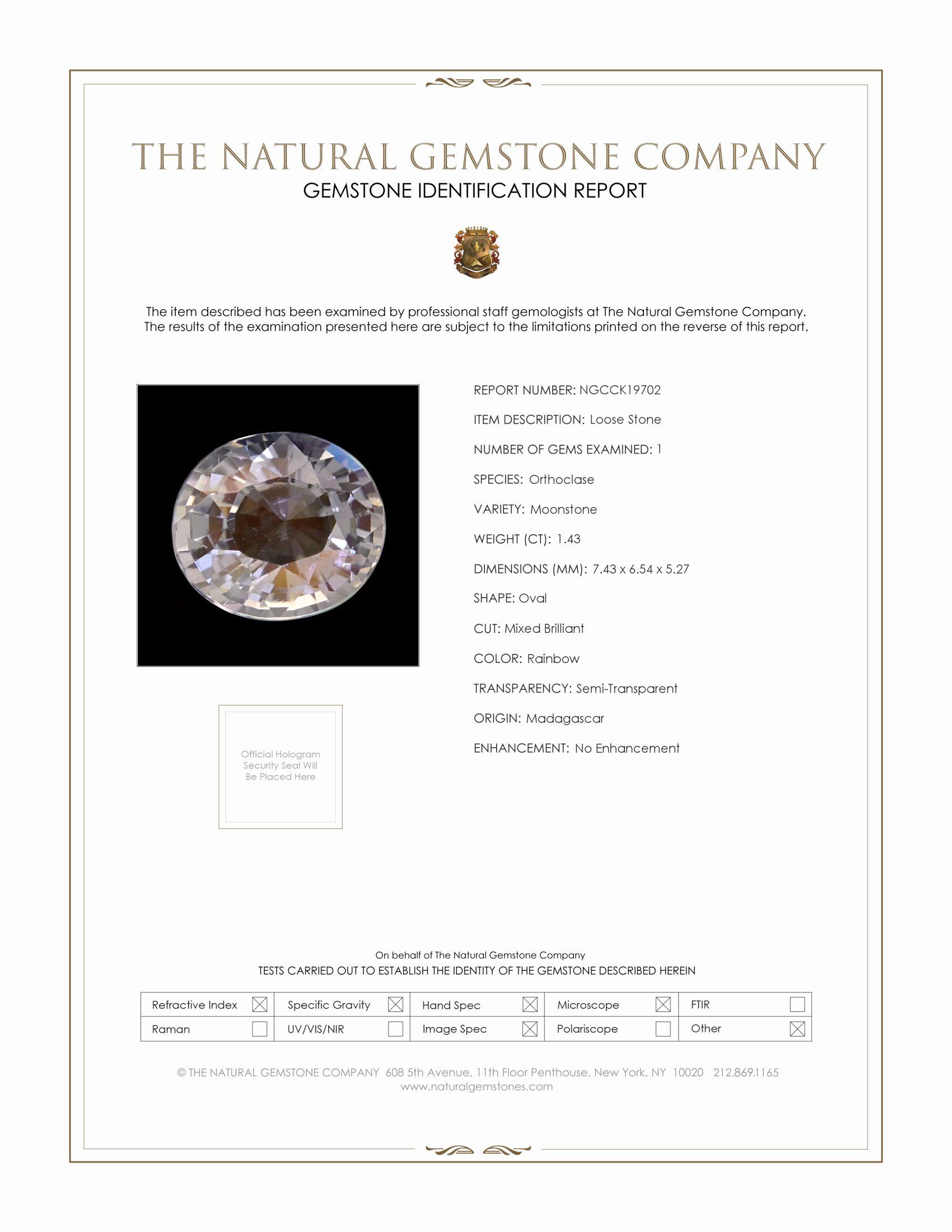 1.43 Ct. Rainbow Moonstone from Madagascar