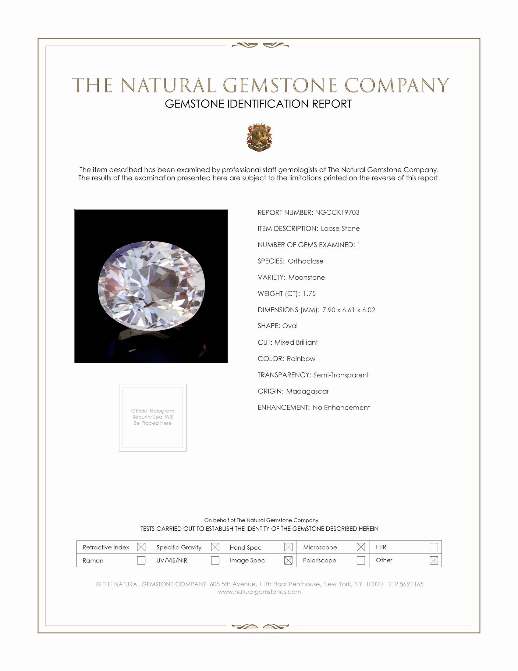 1.75 Ct. Rainbow Moonstone from Madagascar