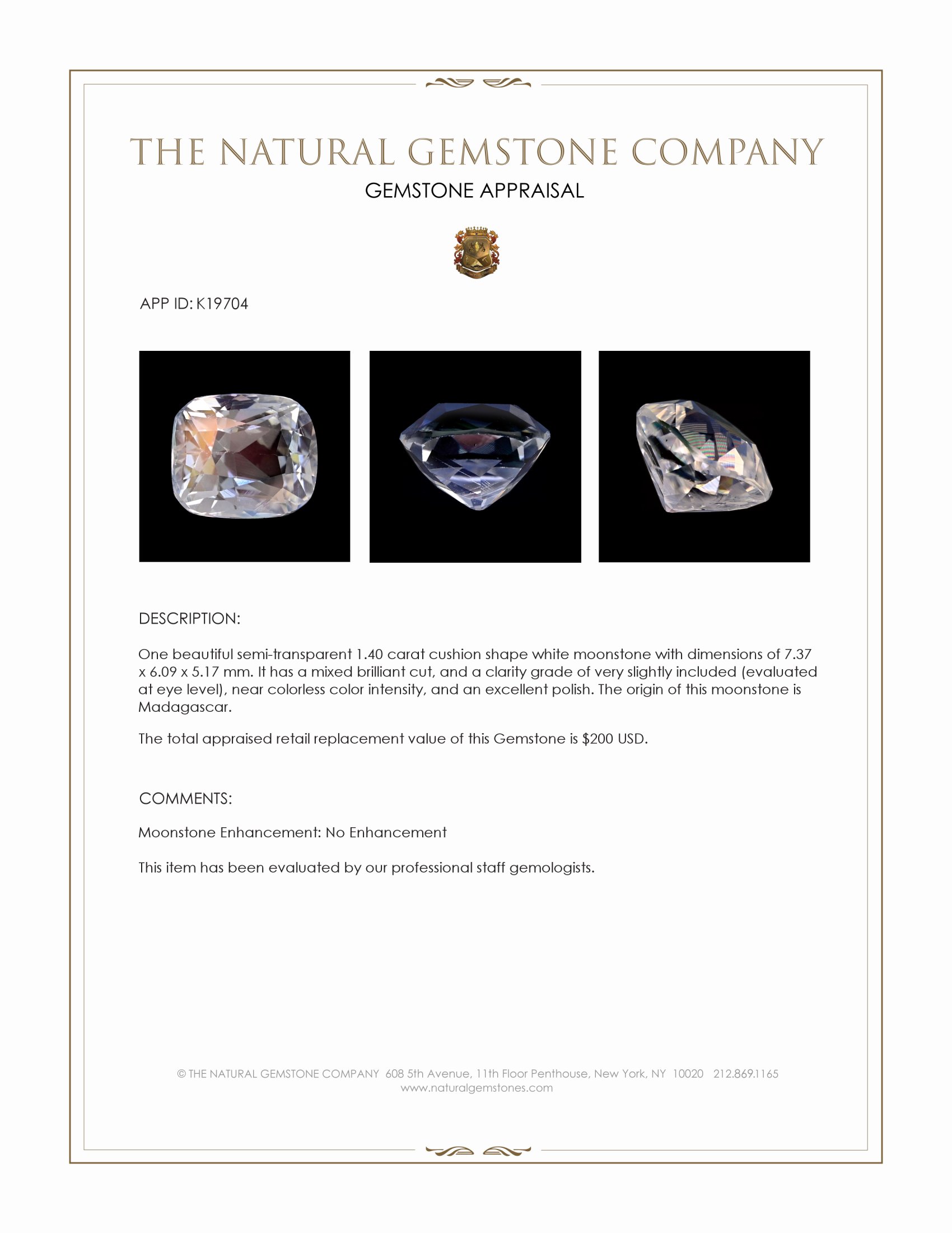 1.40 Ct. Moonstone from Madagascar