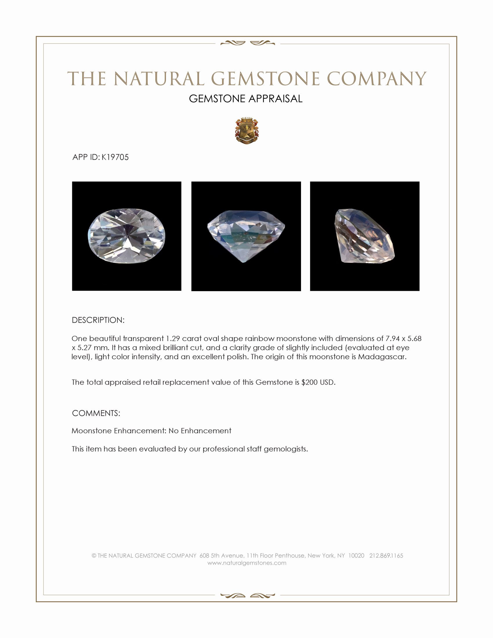 1.29 Ct. Moonstone from Madagascar