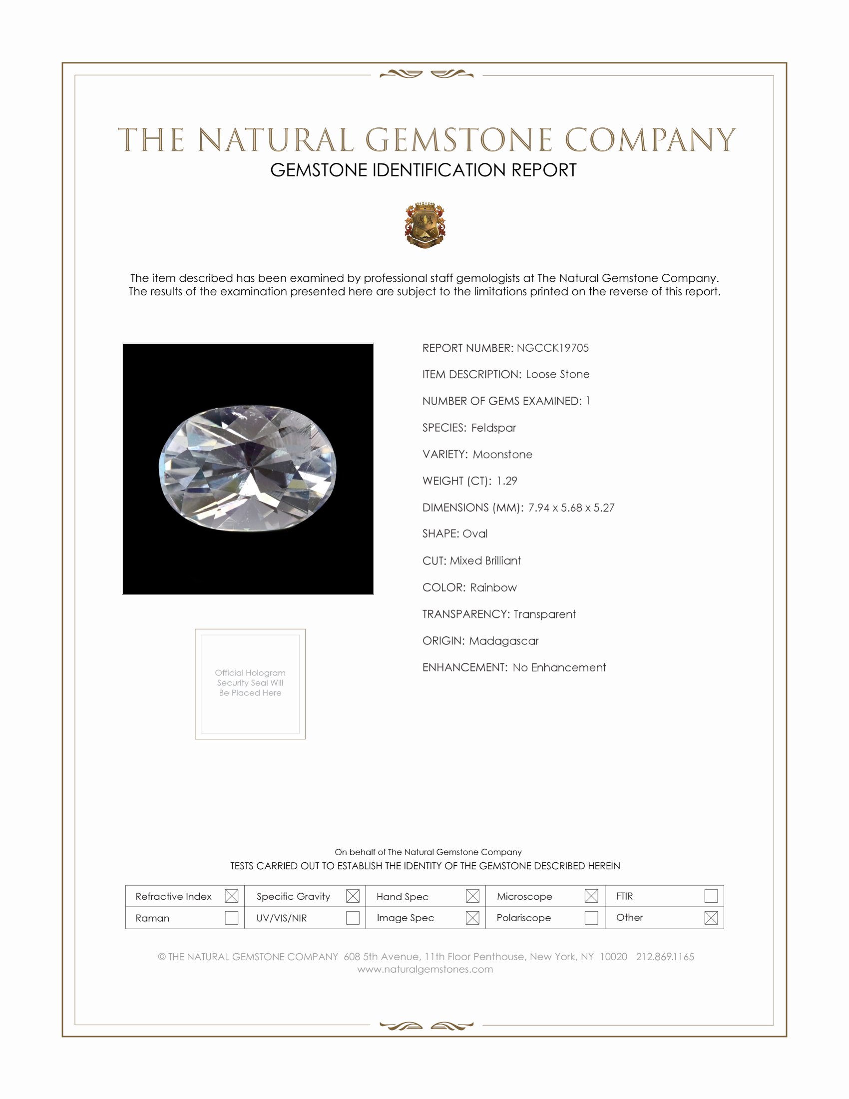 1.29 Ct. White Moonstone from Madagascar