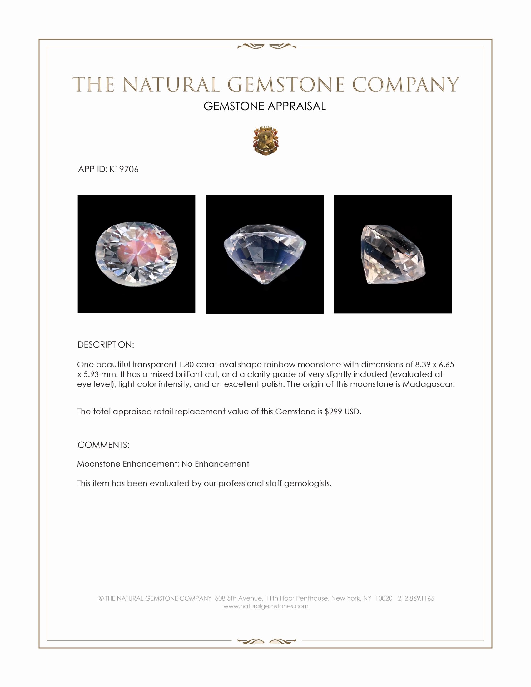 1.80 Ct. Moonstone from Madagascar