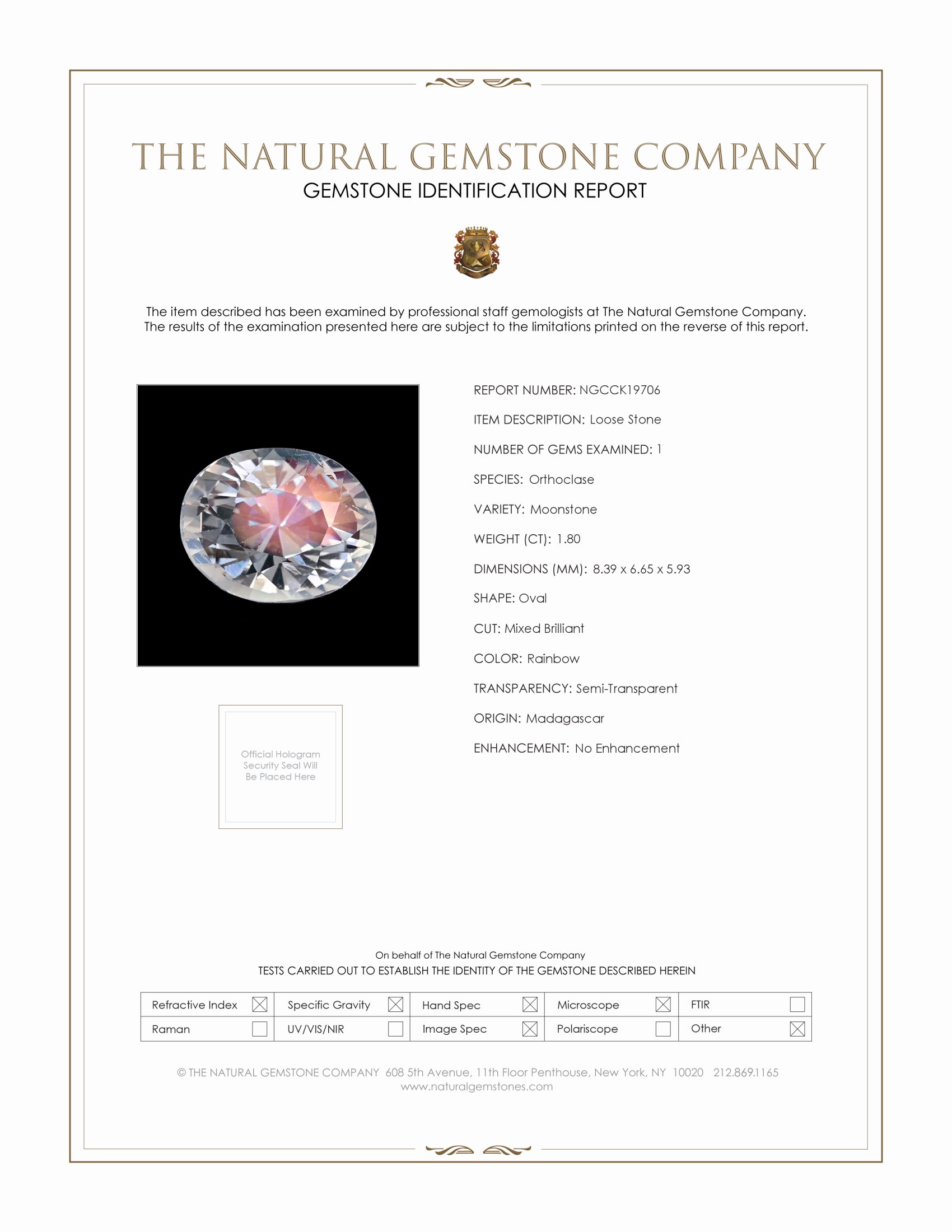 1.80 Ct. Rainbow Moonstone from Madagascar
