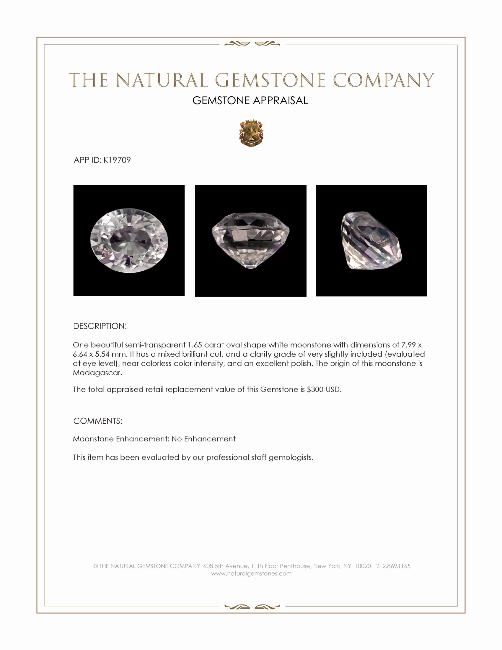 1.65 Ct. Moonstone from Madagascar