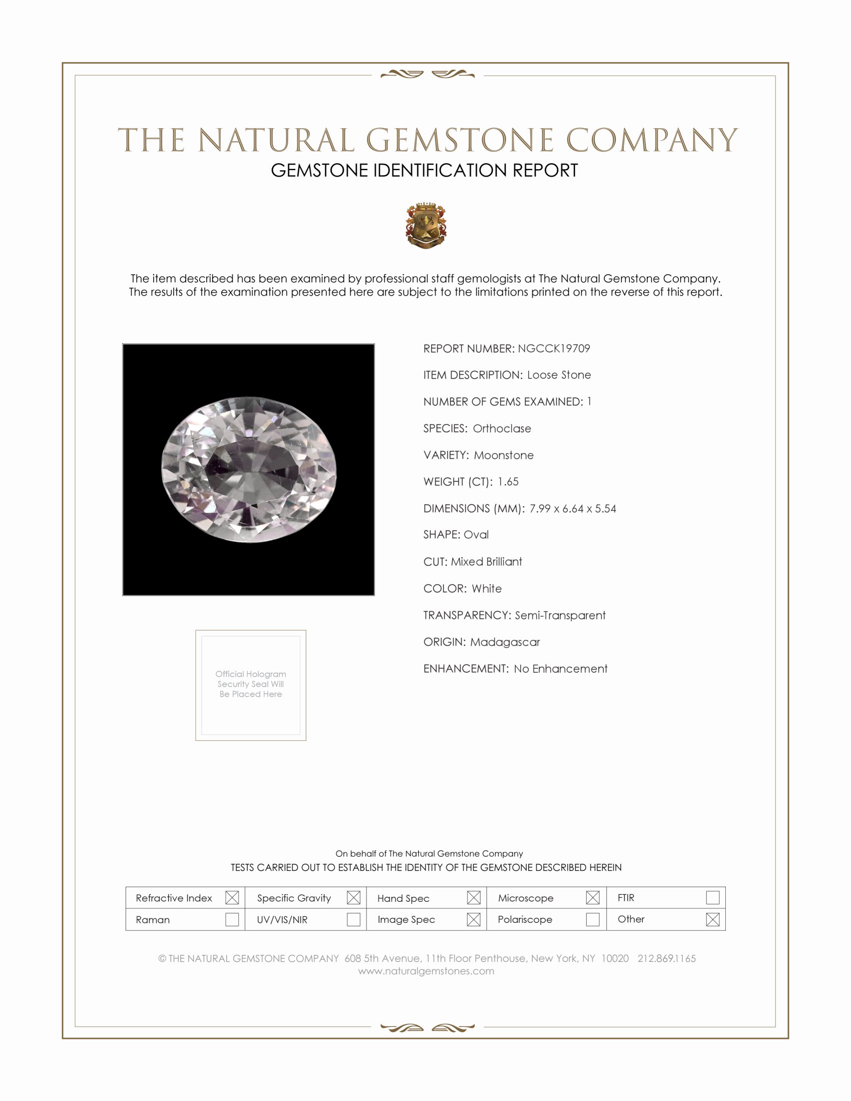 1.65 Ct. White Moonstone from Madagascar