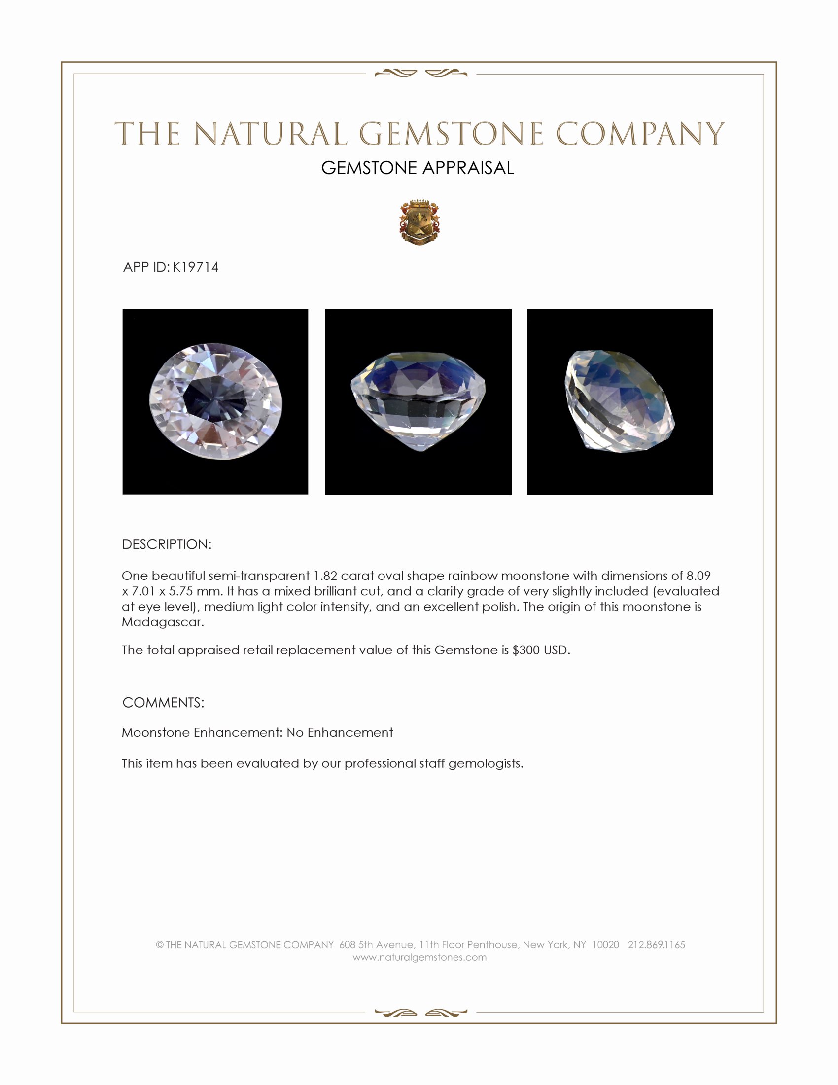 1.82 Ct. Moonstone from Madagascar