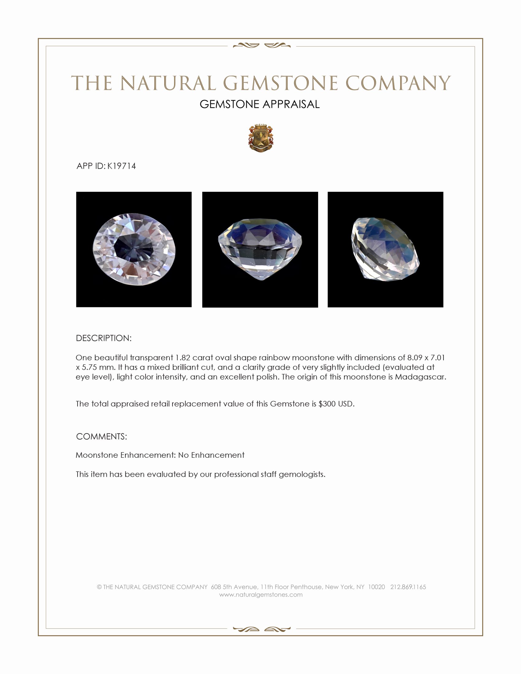 1.82 Ct. Rainbow Moonstone from Madagascar