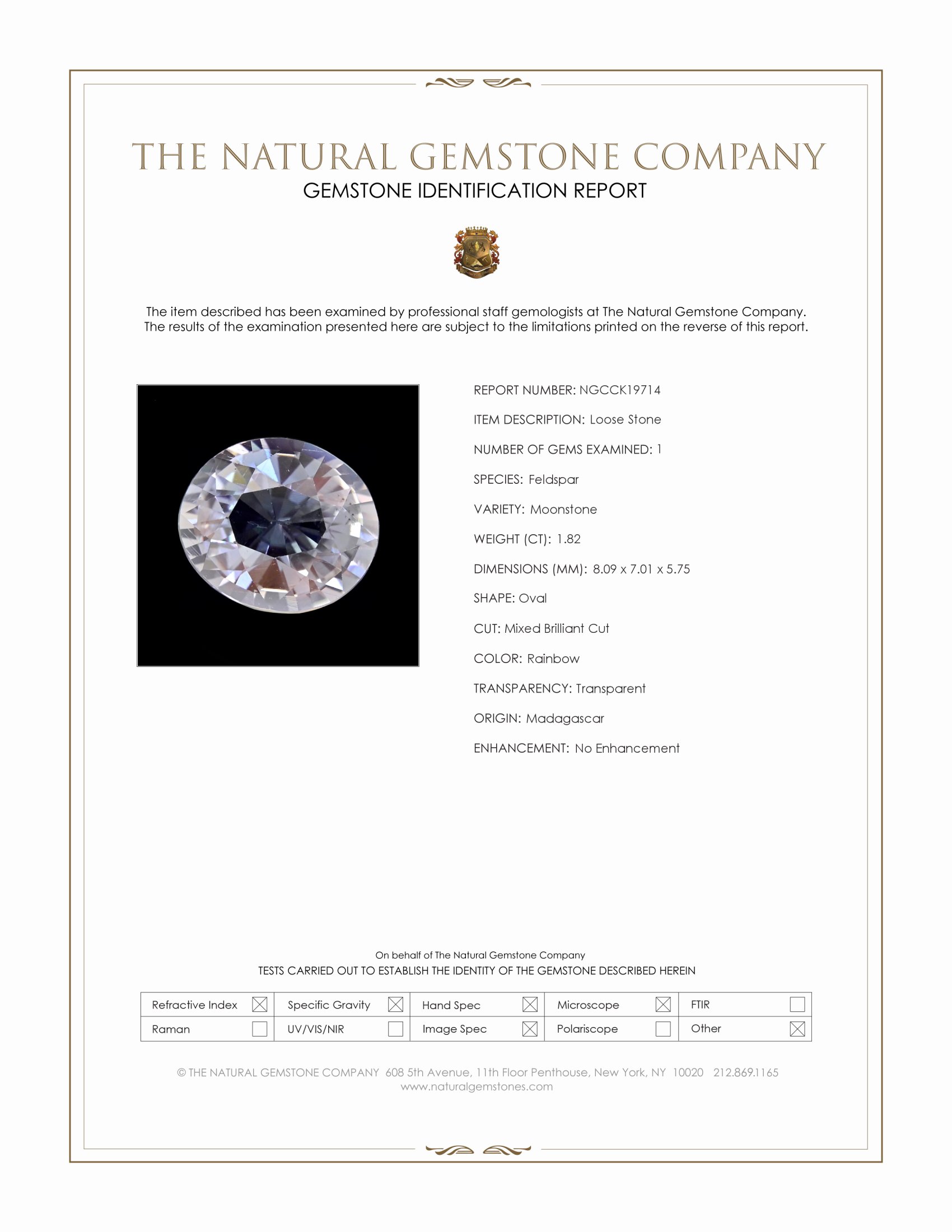 1.82 Ct. Rainbow Moonstone from Madagascar
