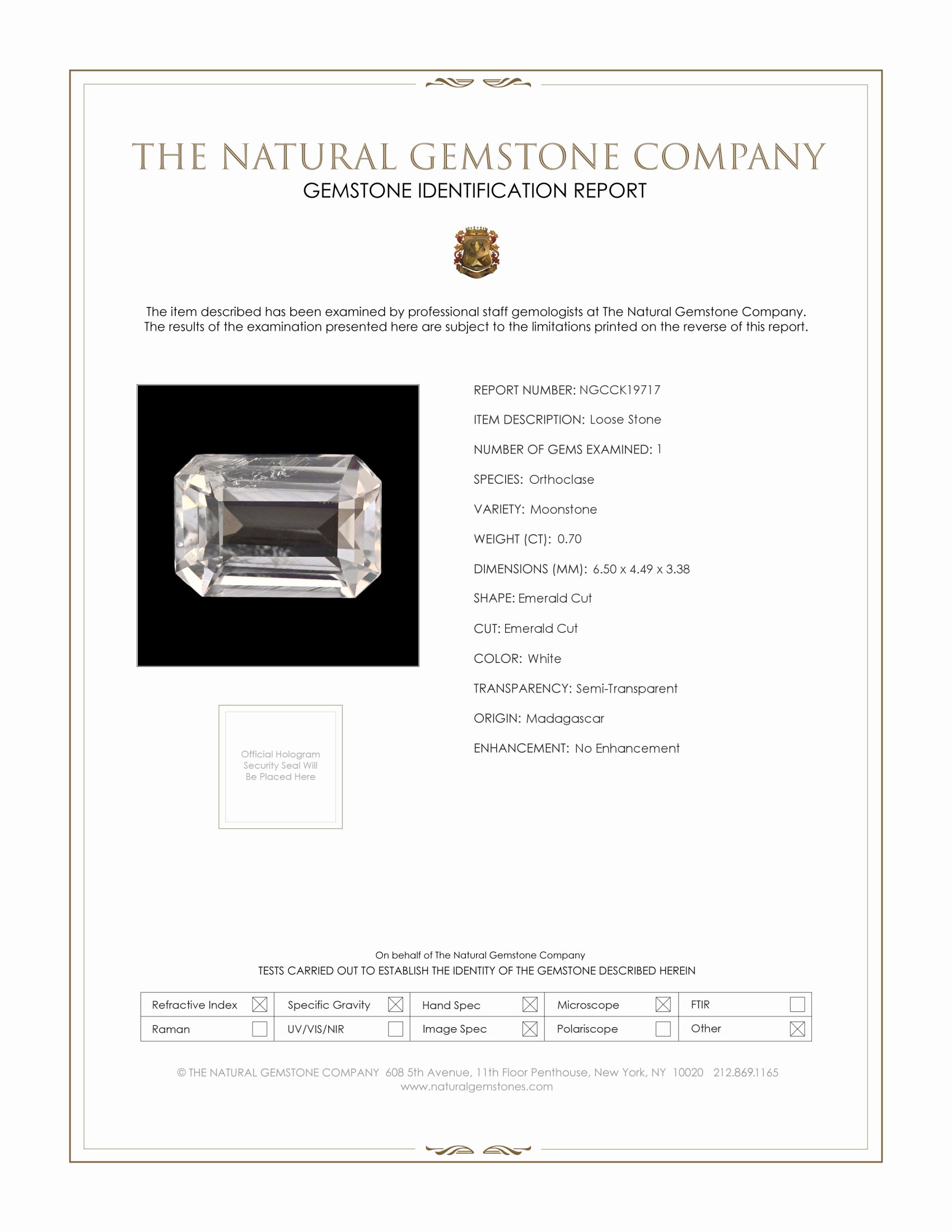 0.70 Ct. White Moonstone from Madagascar