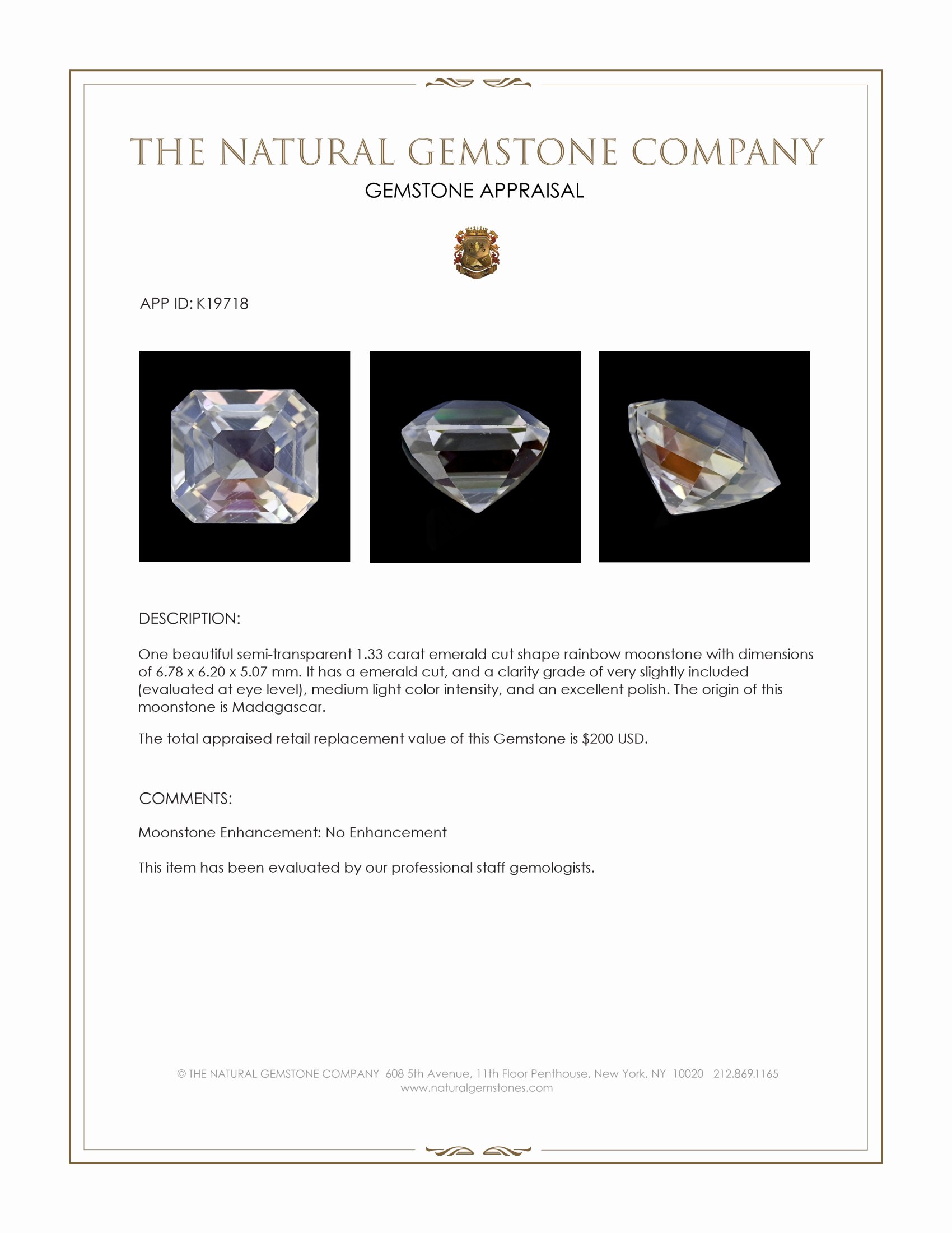 1.33 Ct. Moonstone from Madagascar