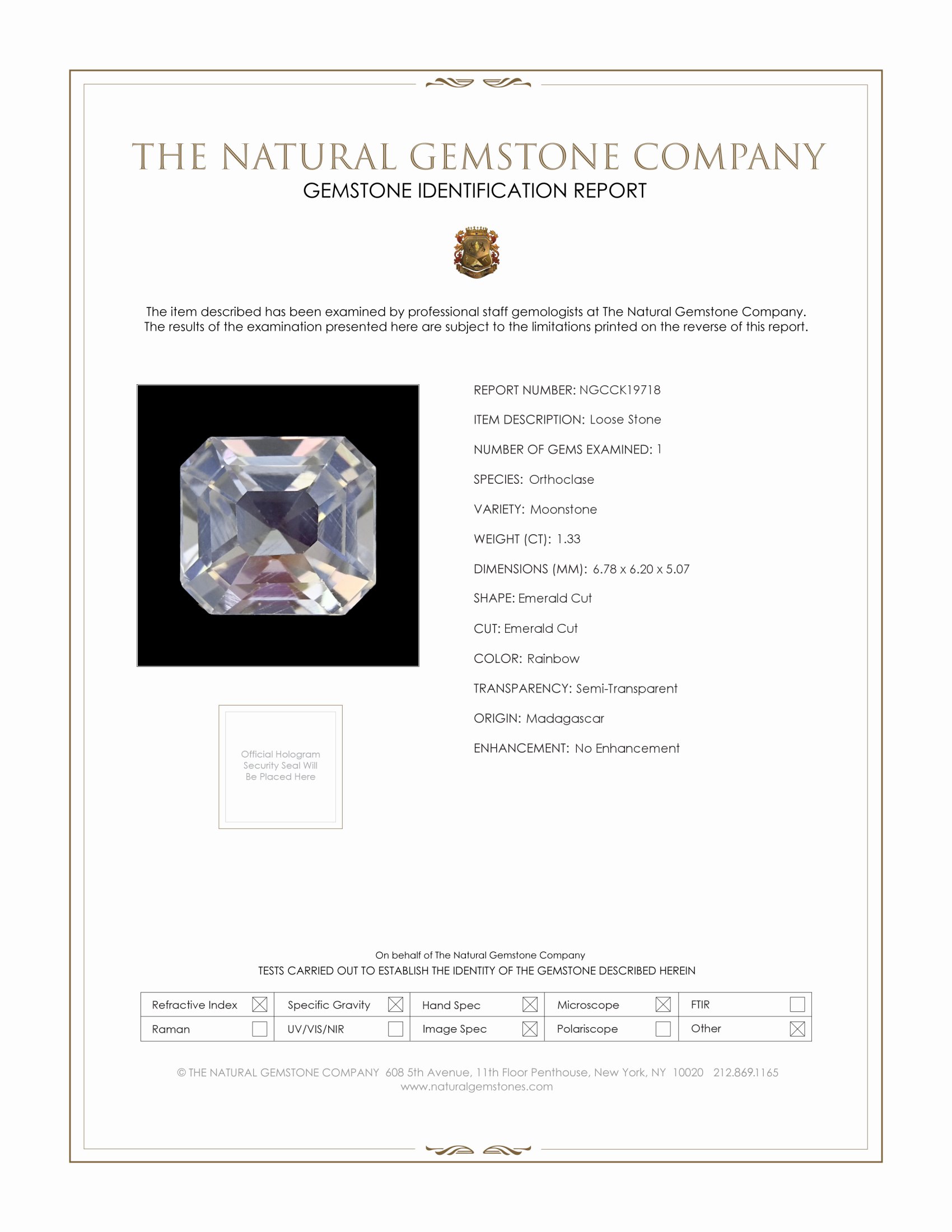 1.33 Ct. Rainbow Moonstone from Madagascar