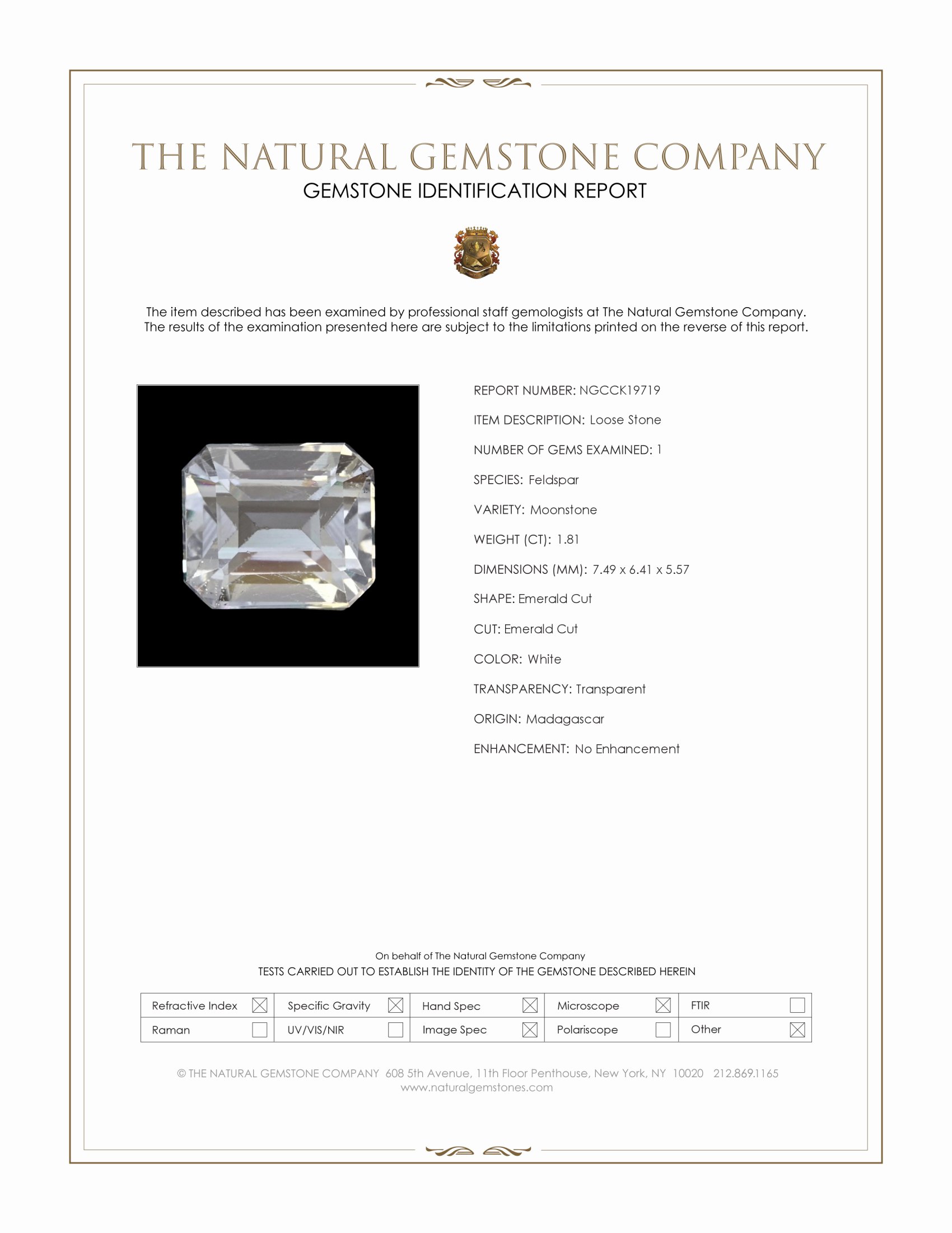 1.81 Ct. White Moonstone from Madagascar