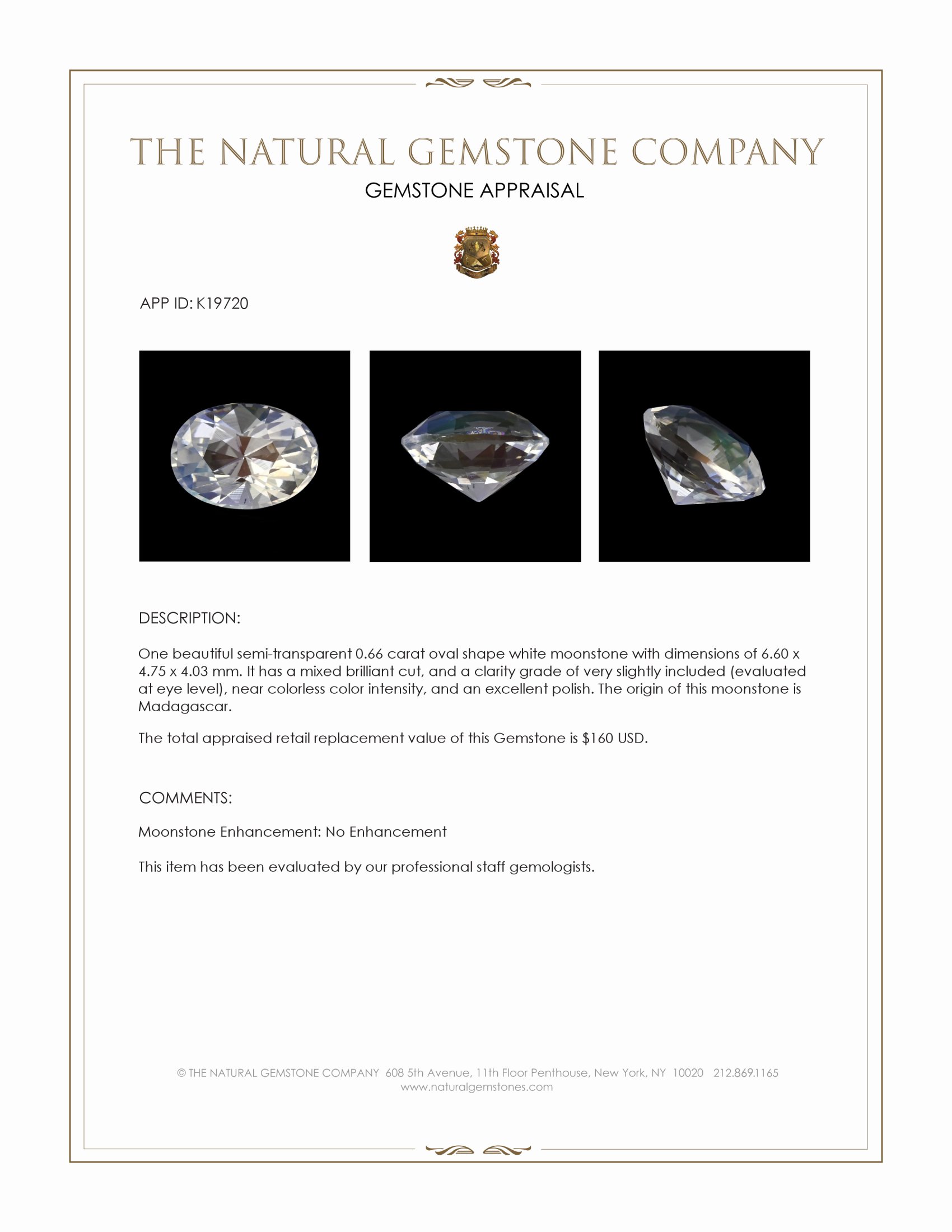 0.66 Ct. Moonstone from Madagascar