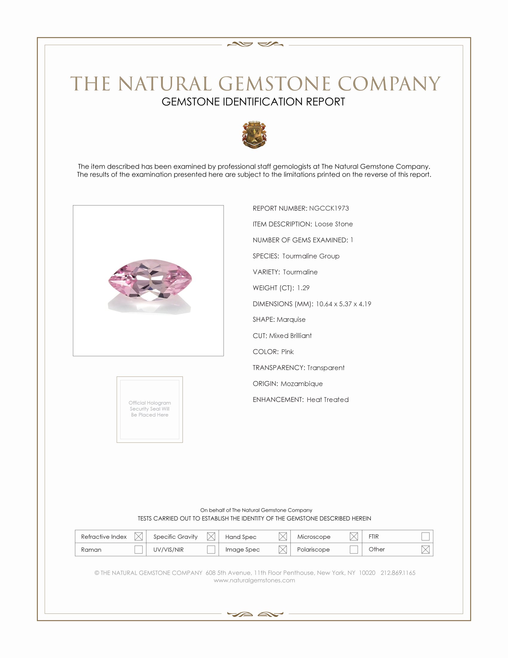 1.29 Ct. Tourmaline from Mozambique