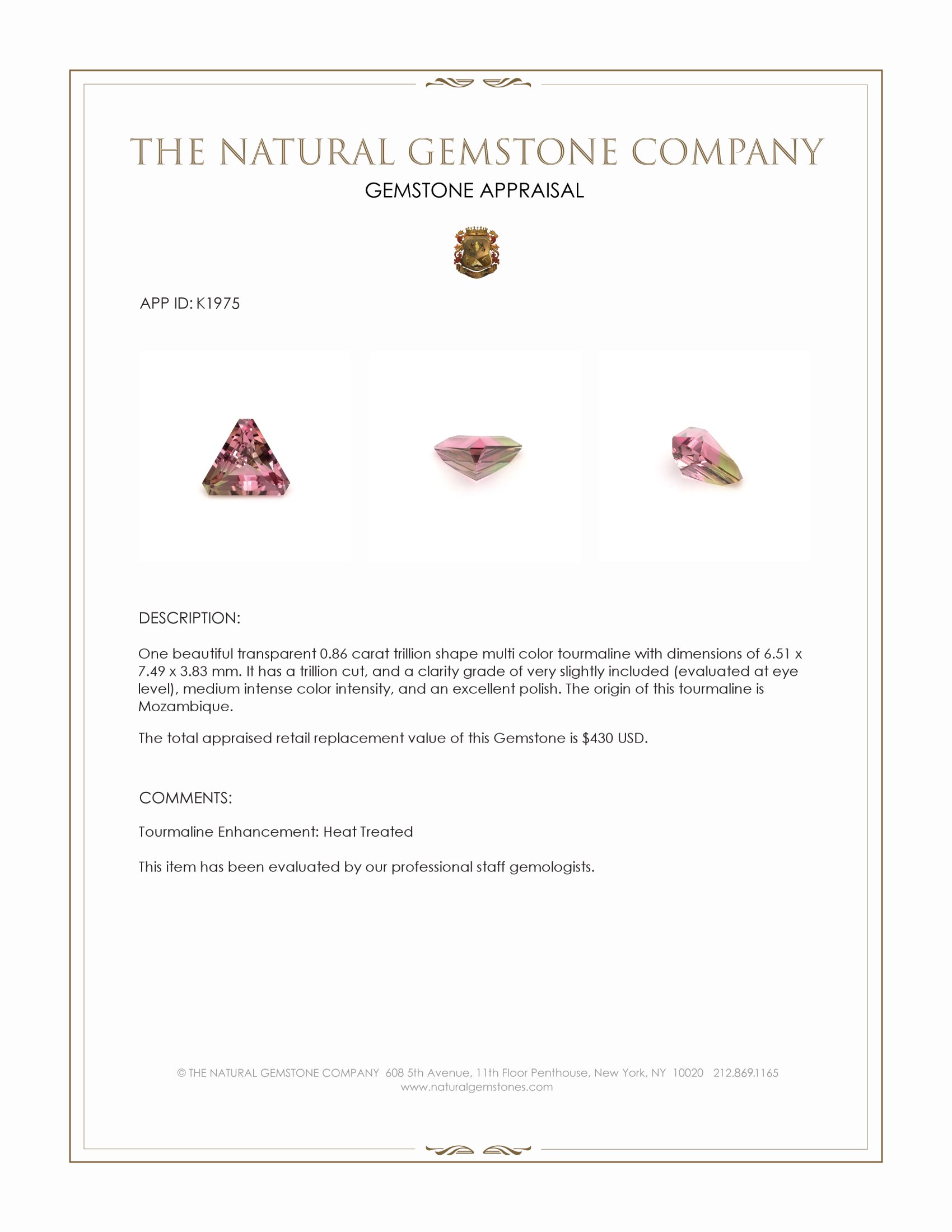 0.86 Ct. Tourmaline from Mozambique