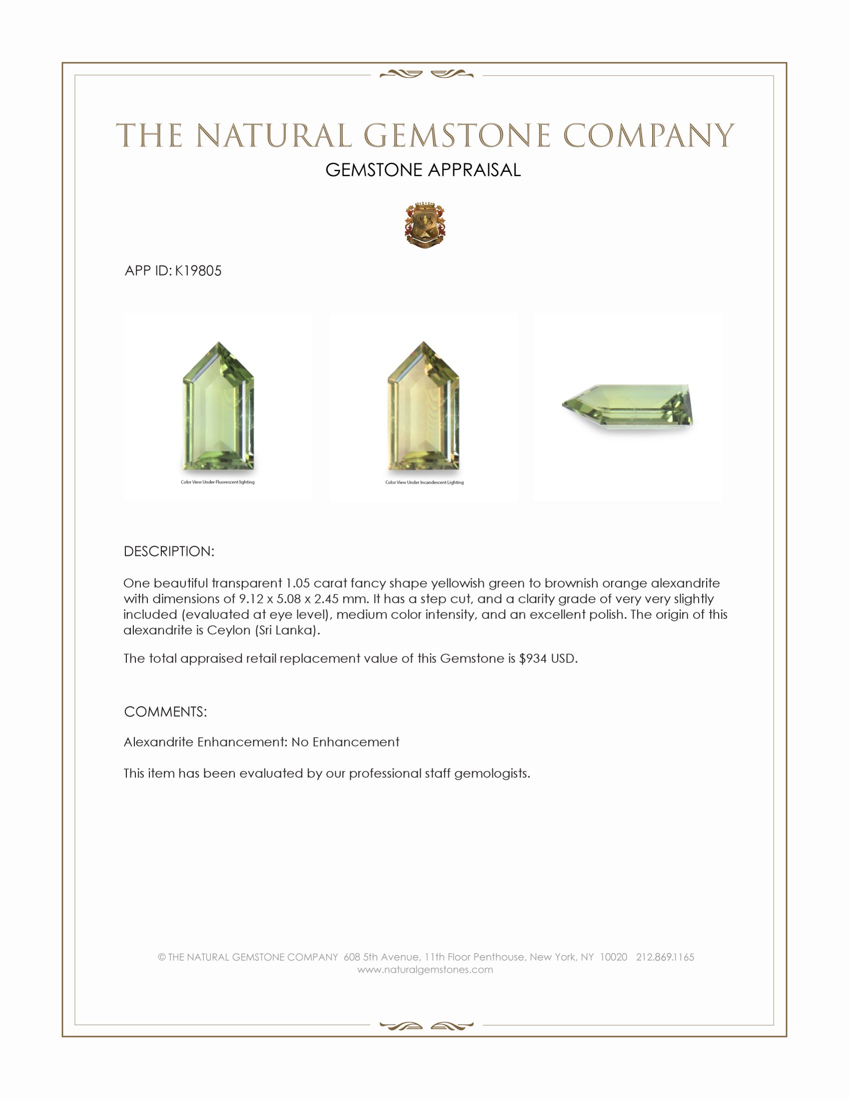 1.05 Ct. Alexandrite from Ceylon (Sri Lanka)