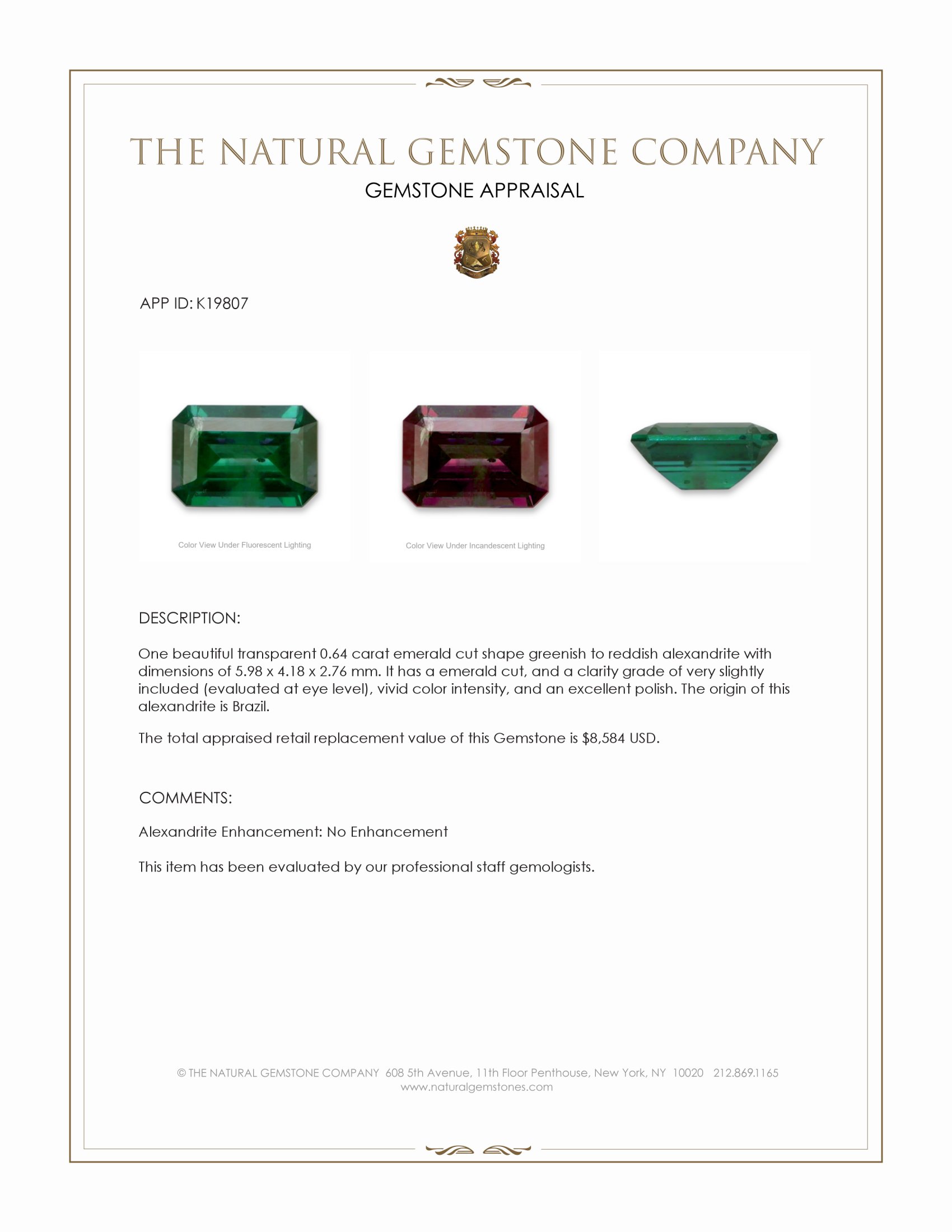0.64 Ct. Alexandrite from Brazil