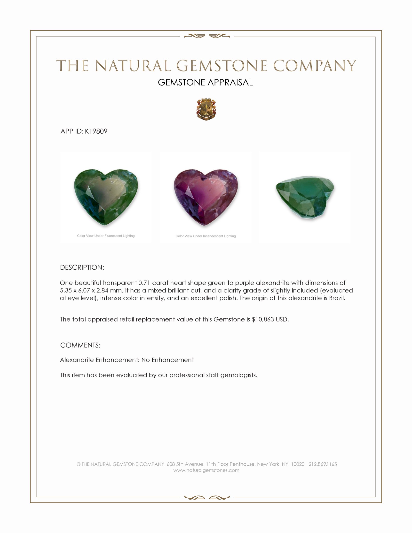 0.71 Ct. Alexandrite from Brazil