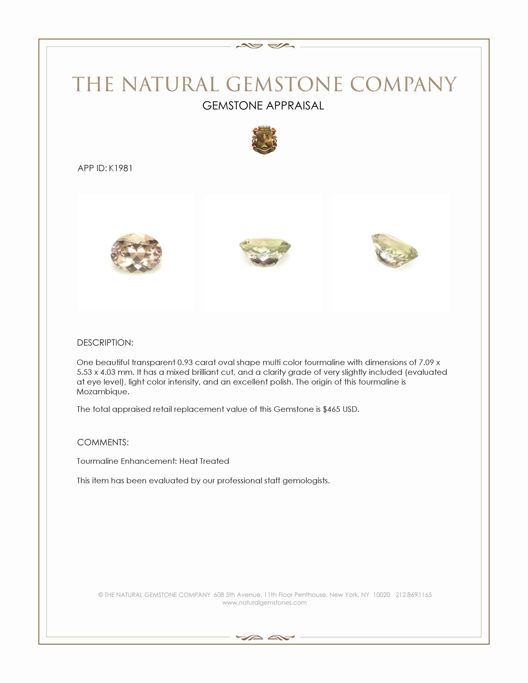 0.93 Ct. Tourmaline from Mozambique