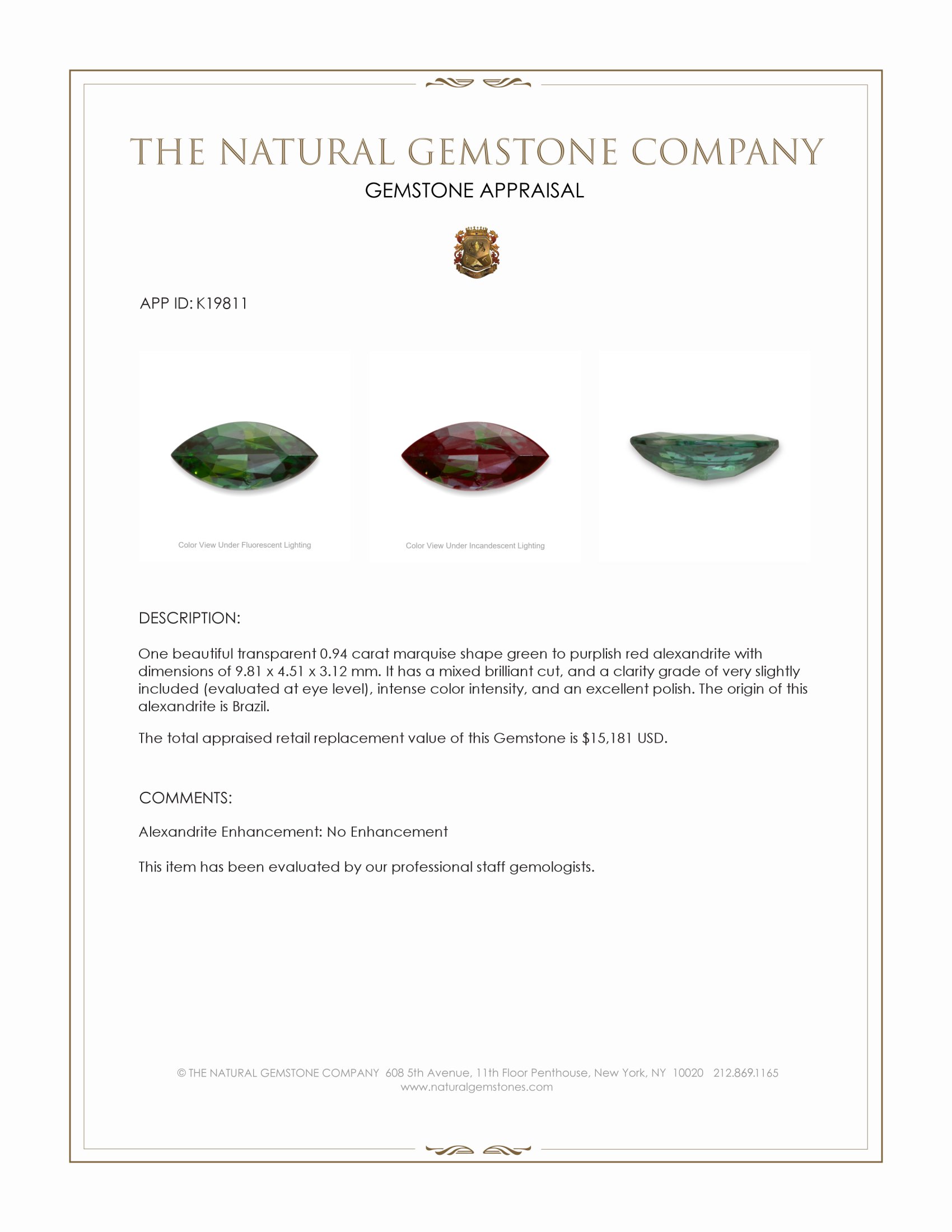 0.94 Ct. Alexandrite from Brazil