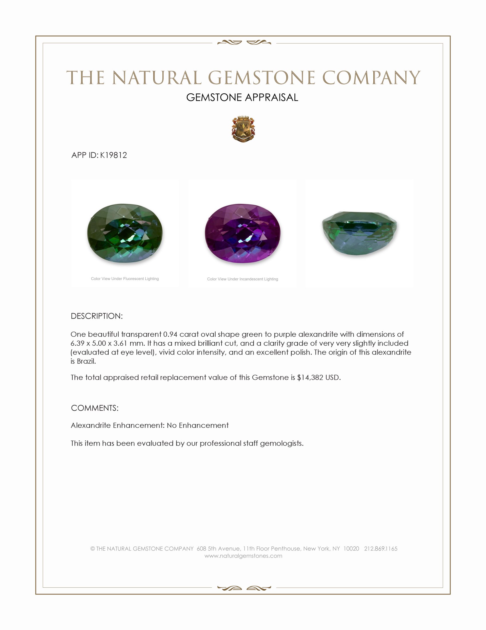 0.94 Ct. Alexandrite from Brazil