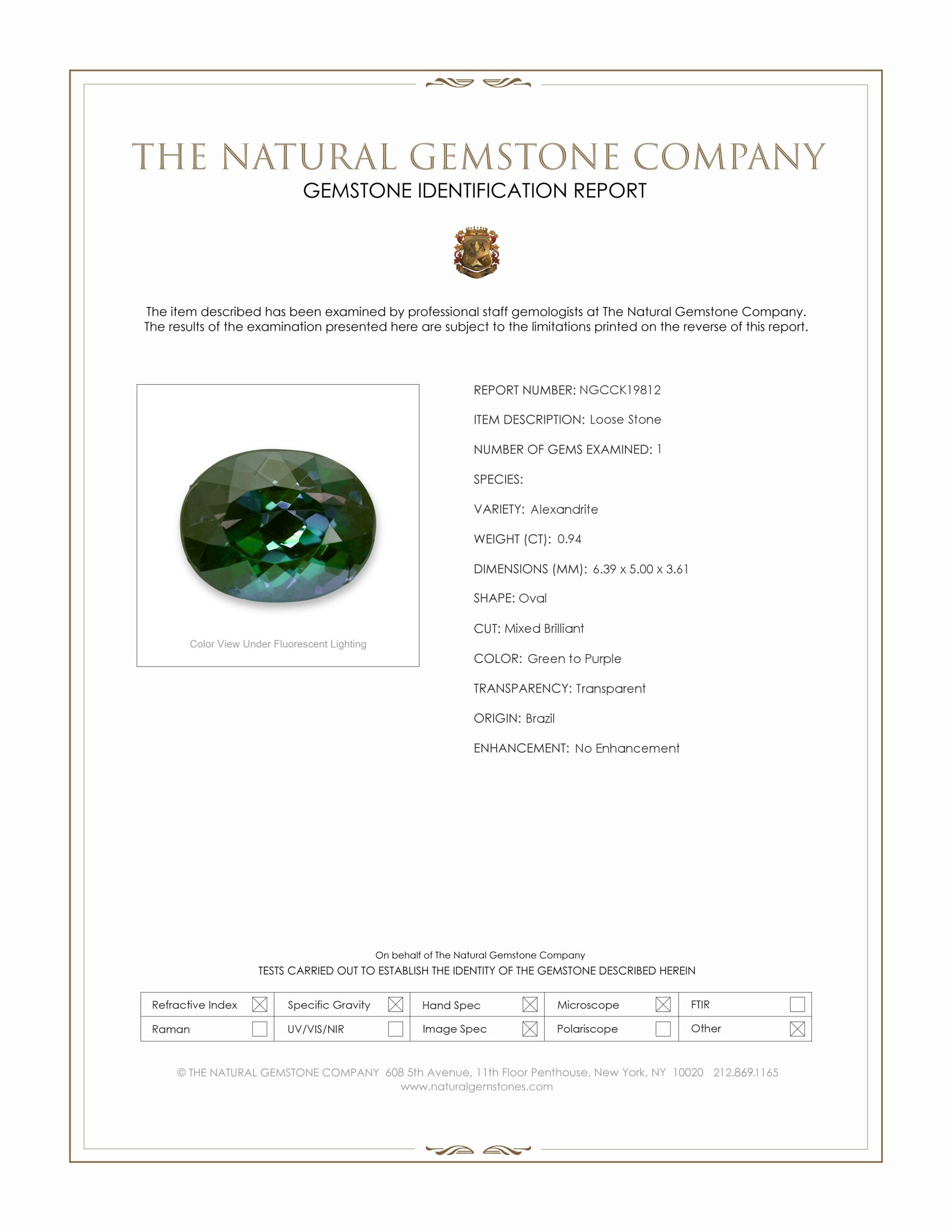 0.94 Ct. Alexandrite from Brazil