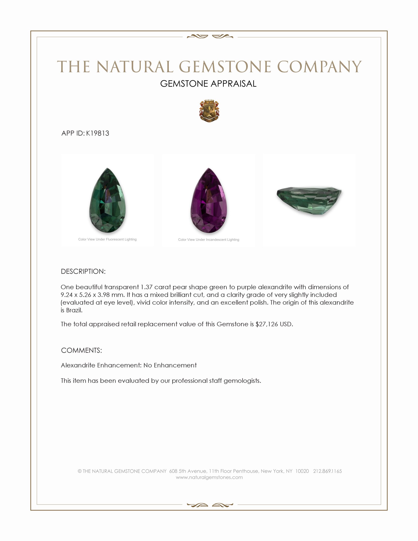 1.37 Ct. Alexandrite from Brazil
