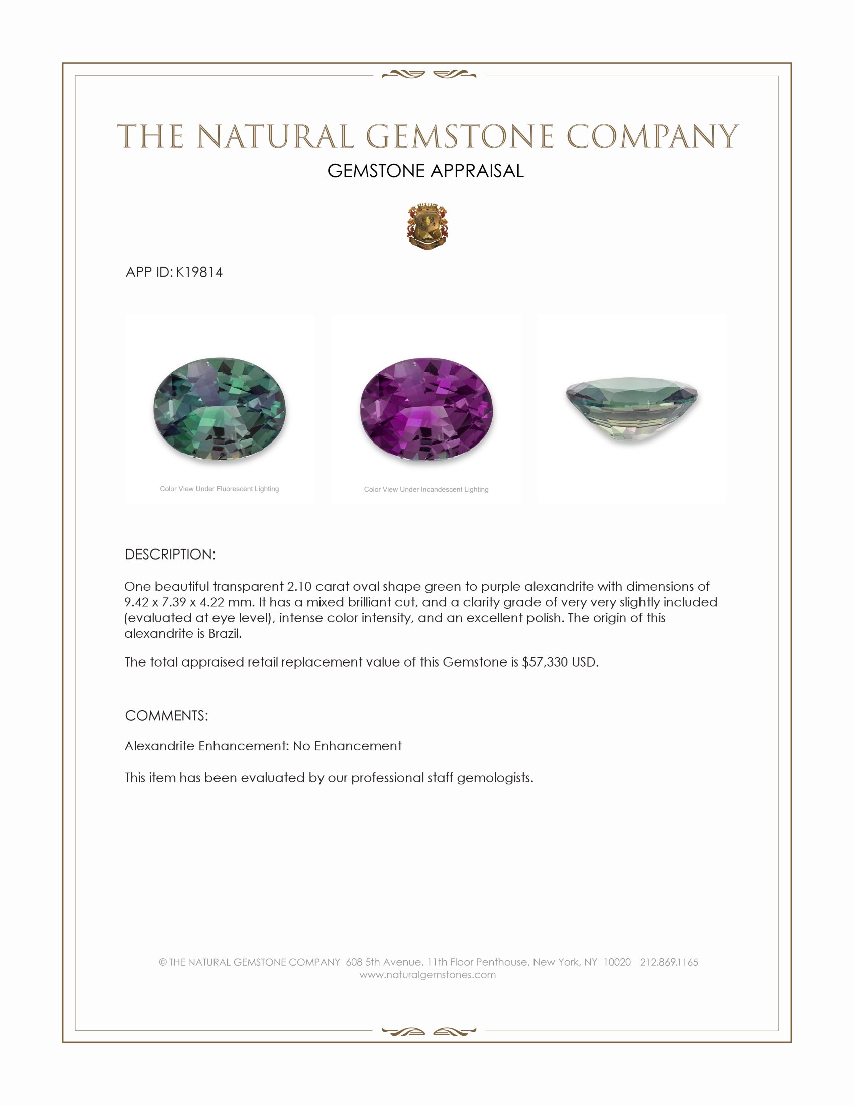 2.10 Ct. Alexandrite from Brazil