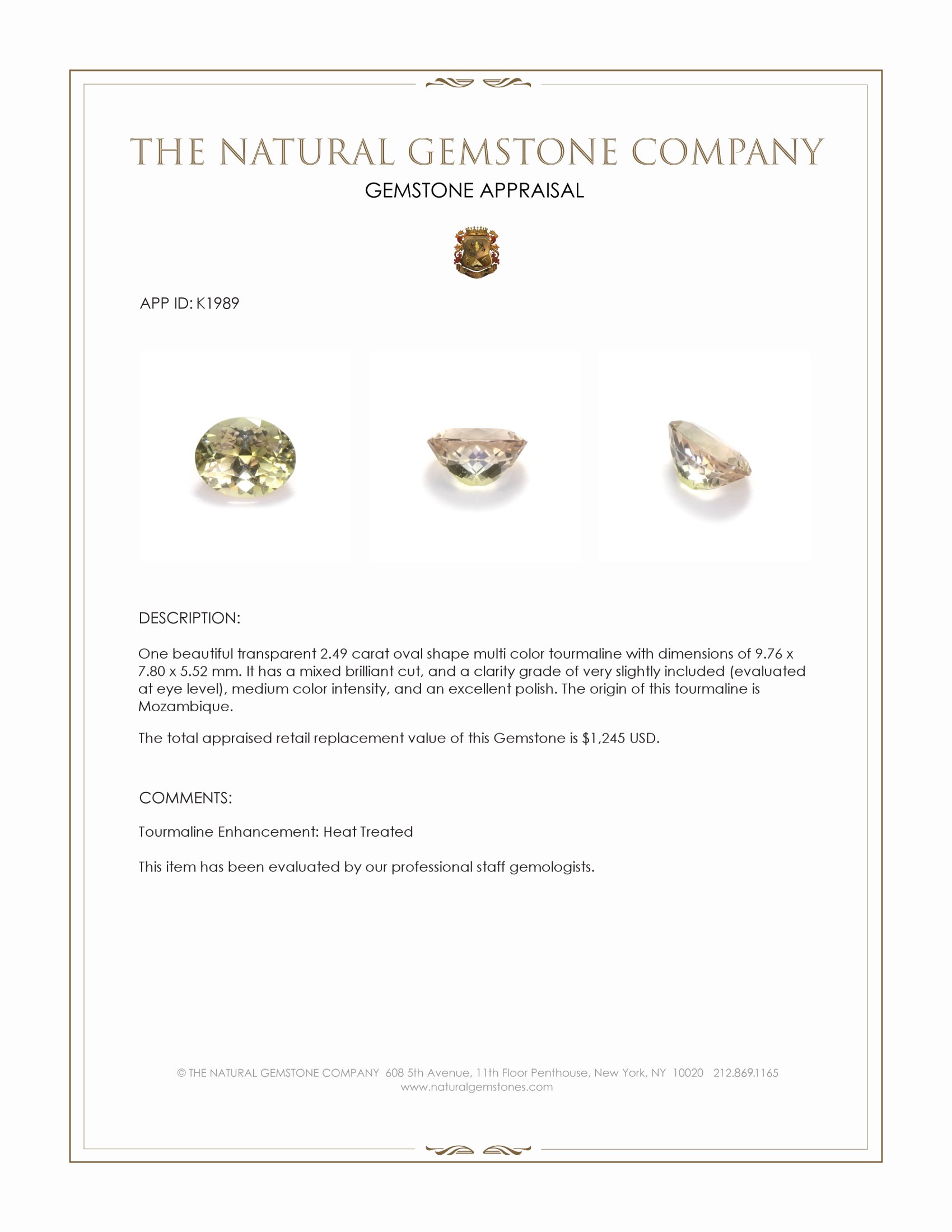 2.49 Ct. Multi Color Tourmaline from Mozambique