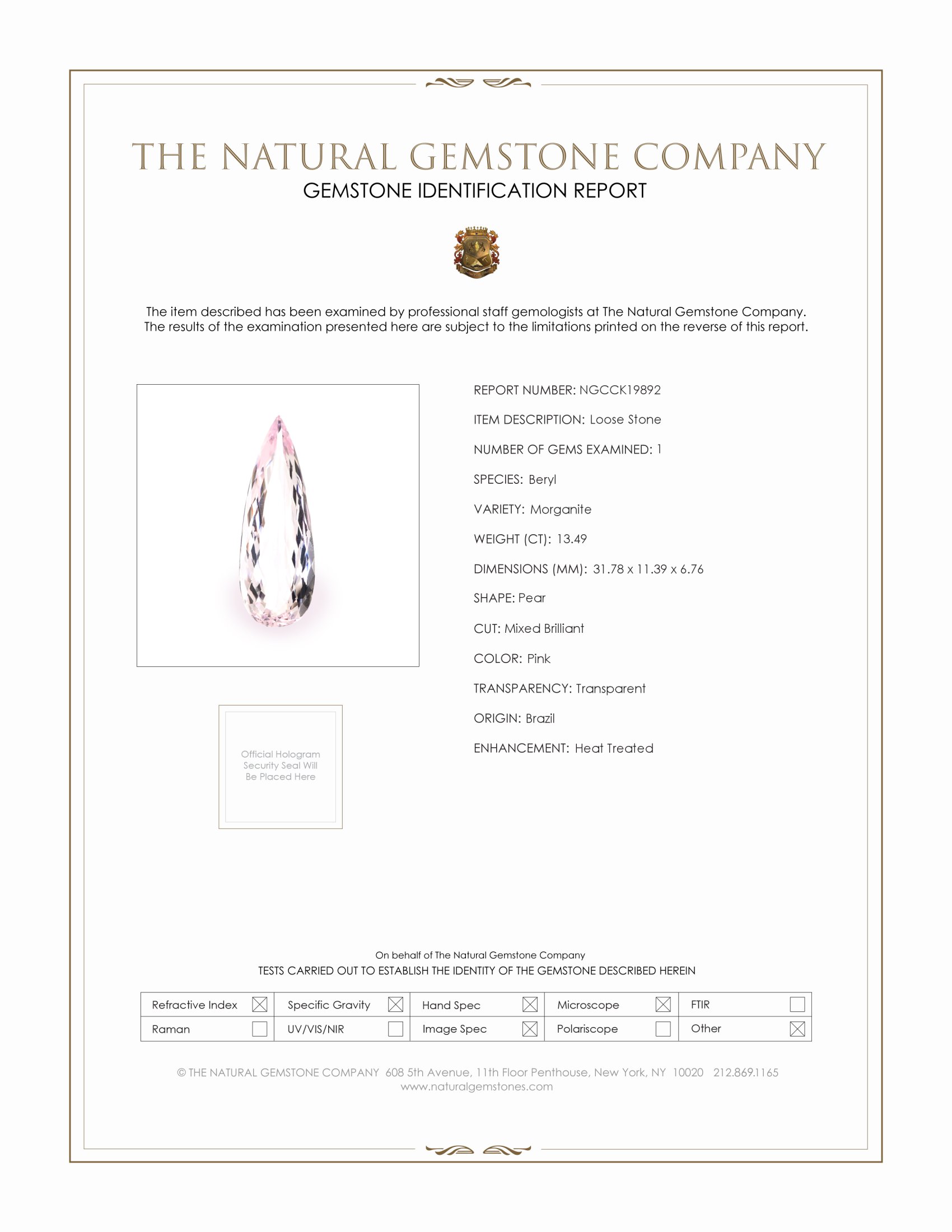 13.49 Ct. Morganite from Brazil