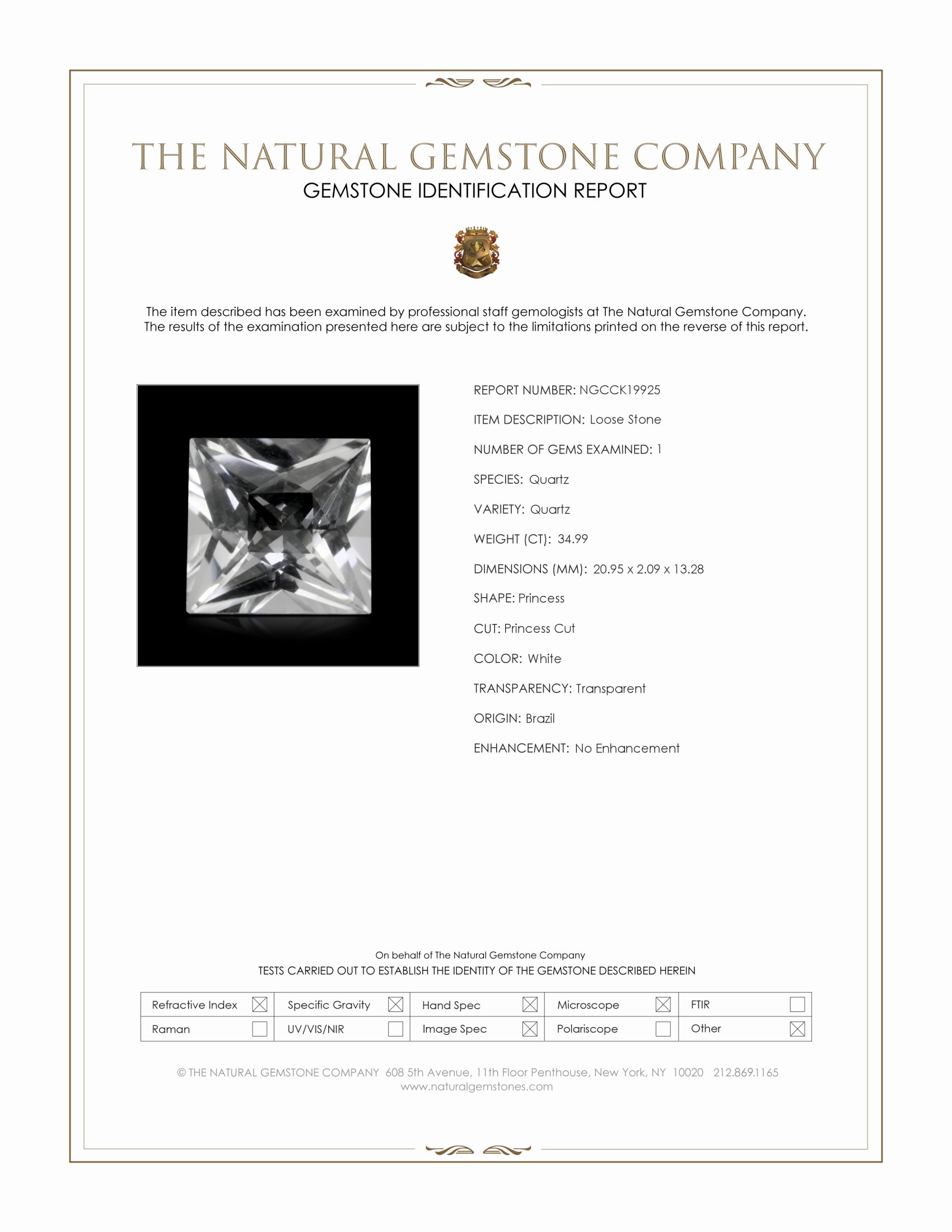 34.99 Ct. White Quartz from Brazil