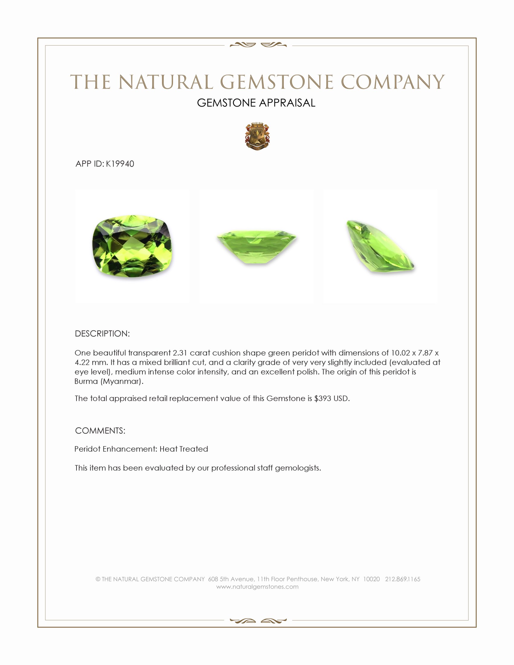 2.31 Ct. Peridot from Burma (Myanmar)