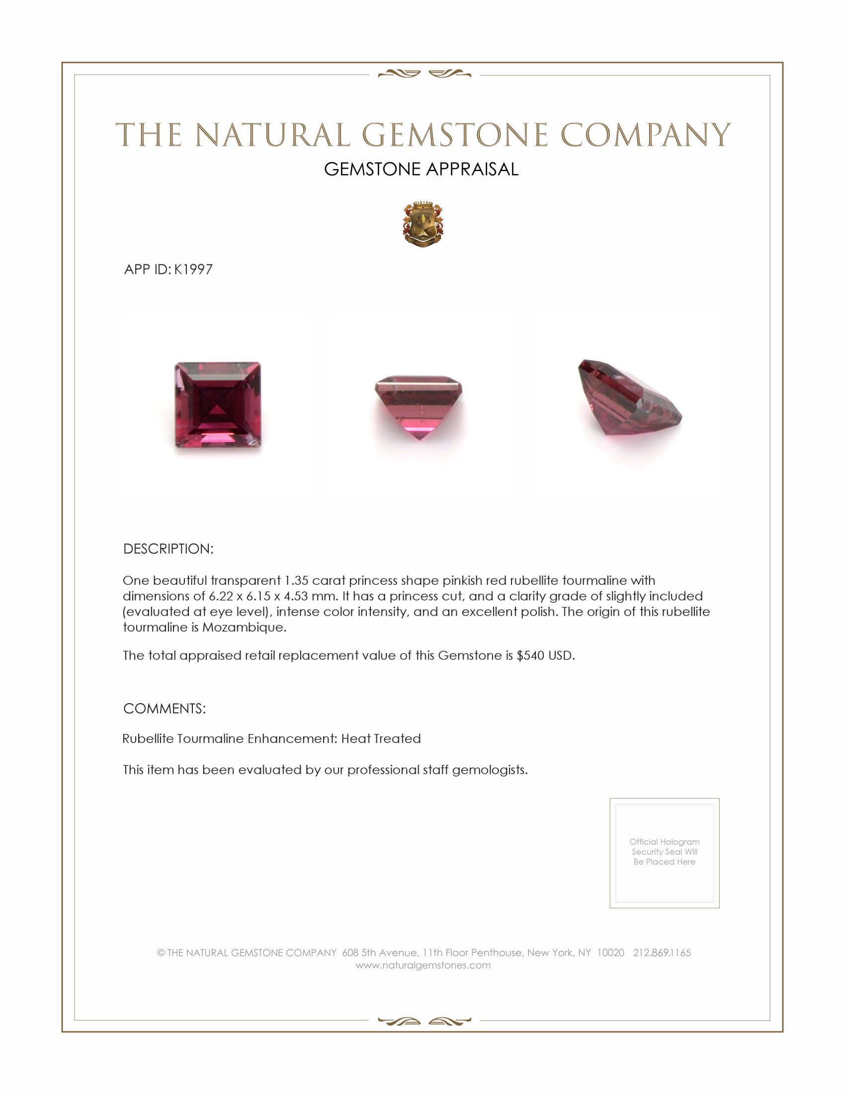 1.35 Ct. Rubellite Tourmaline from Mozambique