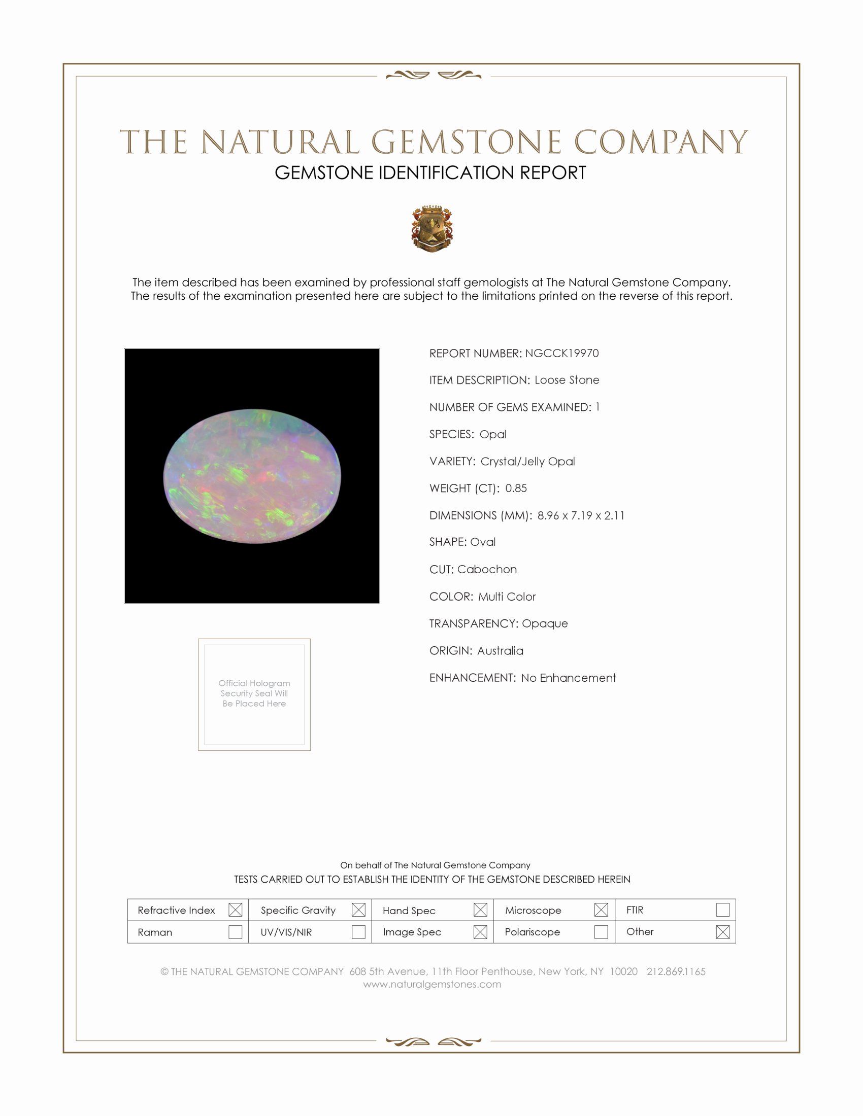 0.85 Ct. Cabochon Crystal/Jelly Opal from Australia