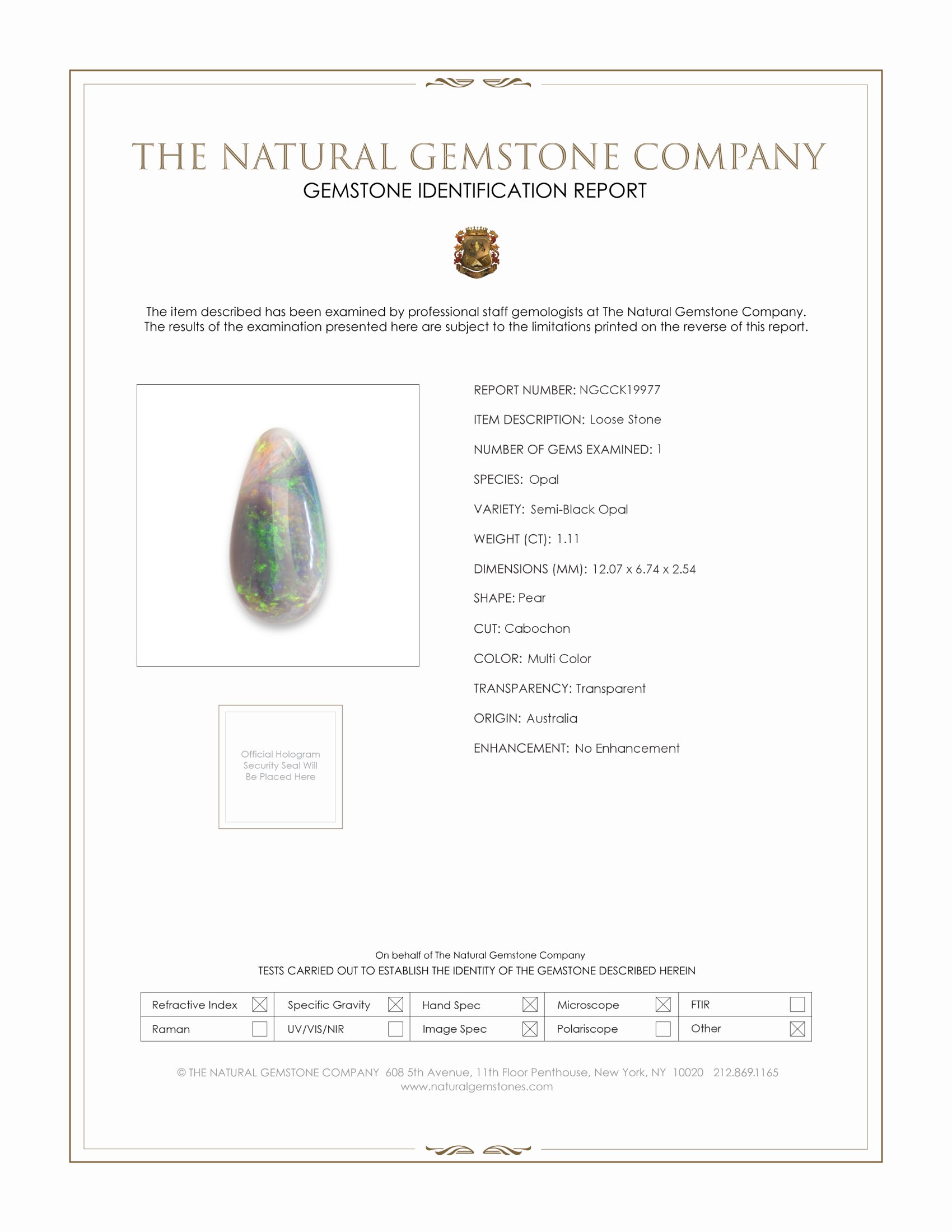 1.11 Ct. Multi Color Cabochon Crystal Opal (Jelly Opal) from Australia