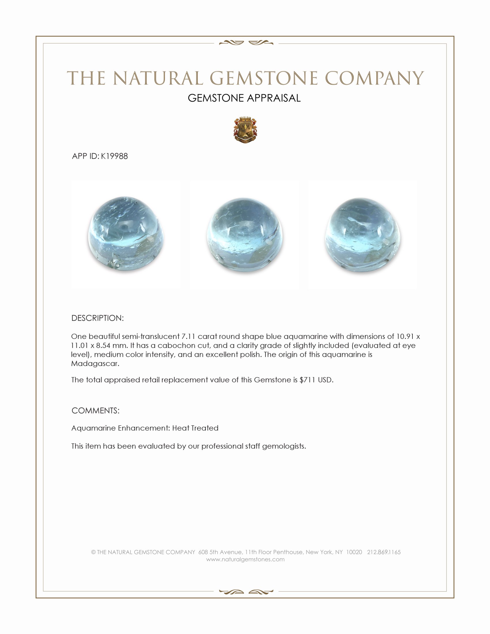 7.11 Ct. Cabochon Aquamarine from Madagascar