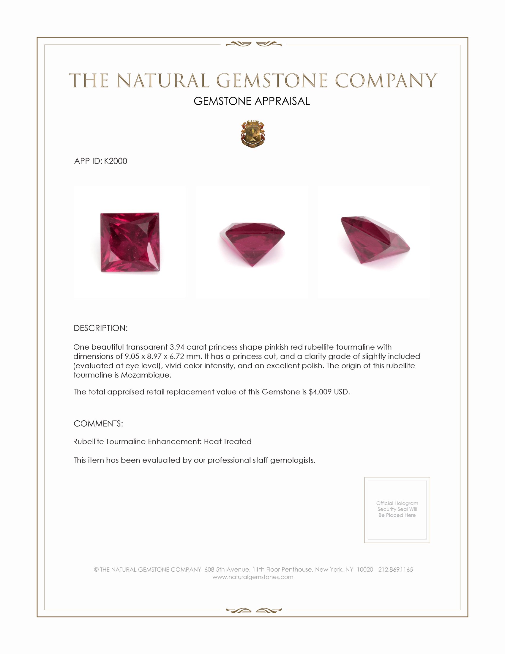 3.94 Ct. Rubellite Tourmaline from Mozambique