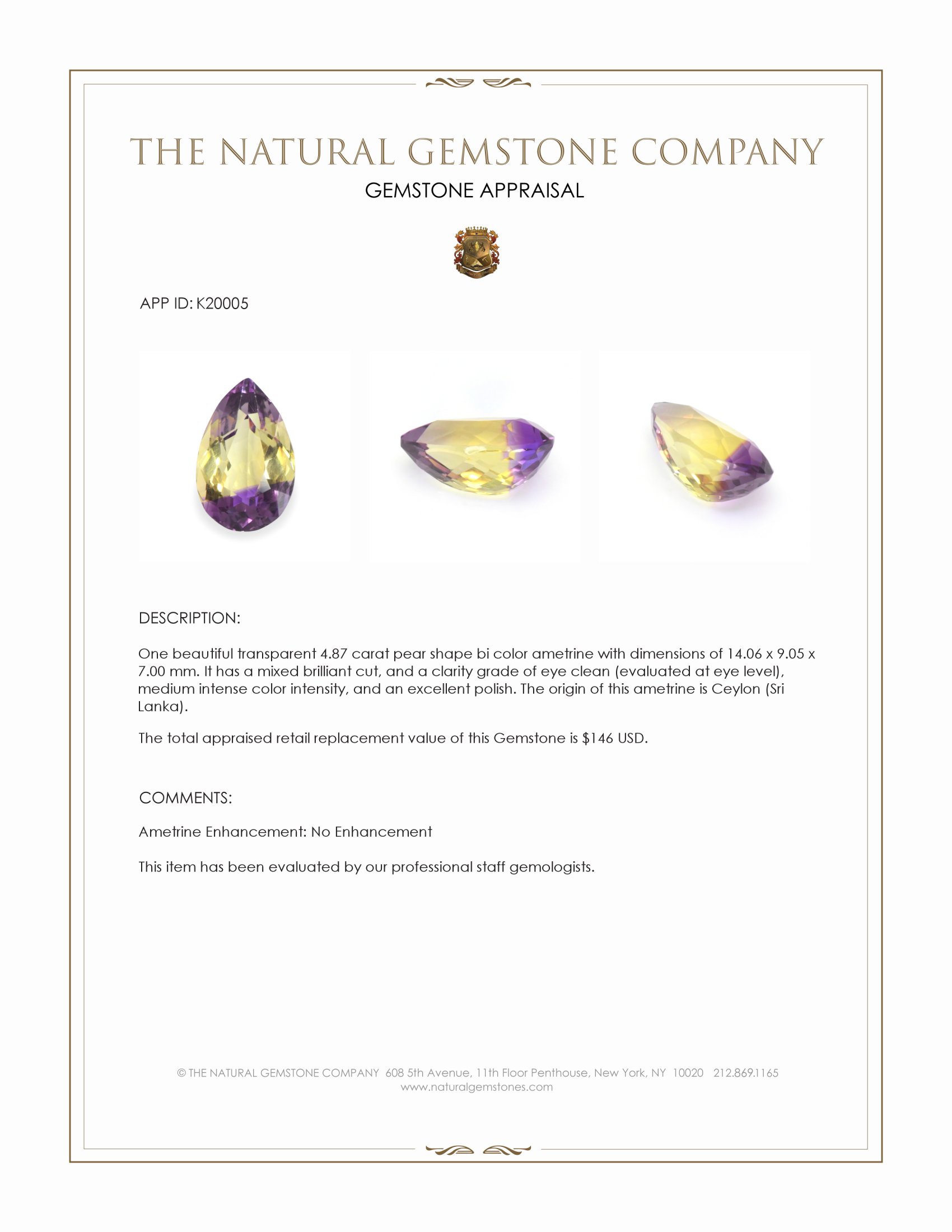4.87 Ct. Ametrine from Ceylon (Sri Lanka)